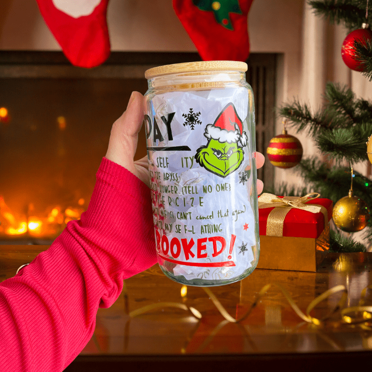 Christmas Grinch Cup 16oz Glass Can Cup With lid and Straw, Holiday Iced Coffee Glass, Beer Can Glass, Christmas gift for friend Christmas tumbler