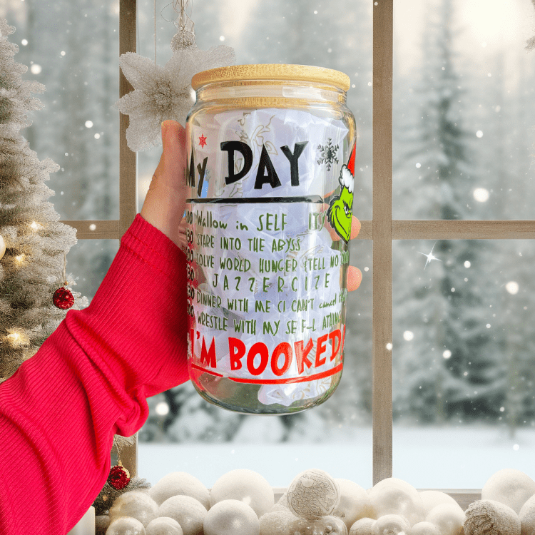 Christmas Grinch Cup 16oz Glass Can Cup With lid and Straw, Holiday Iced Coffee Glass, Beer Can Glass, Christmas gift for friend Christmas tumbler