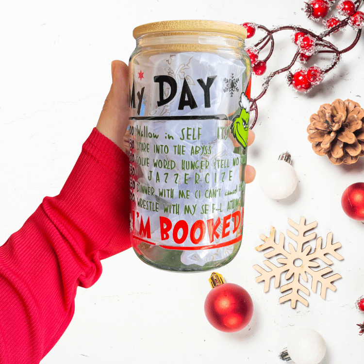 Christmas Grinch Cup 16oz Glass Can Cup With lid and Straw, Holiday Iced Coffee Glass, Beer Can Glass, Christmas gift for friend Christmas tumbler