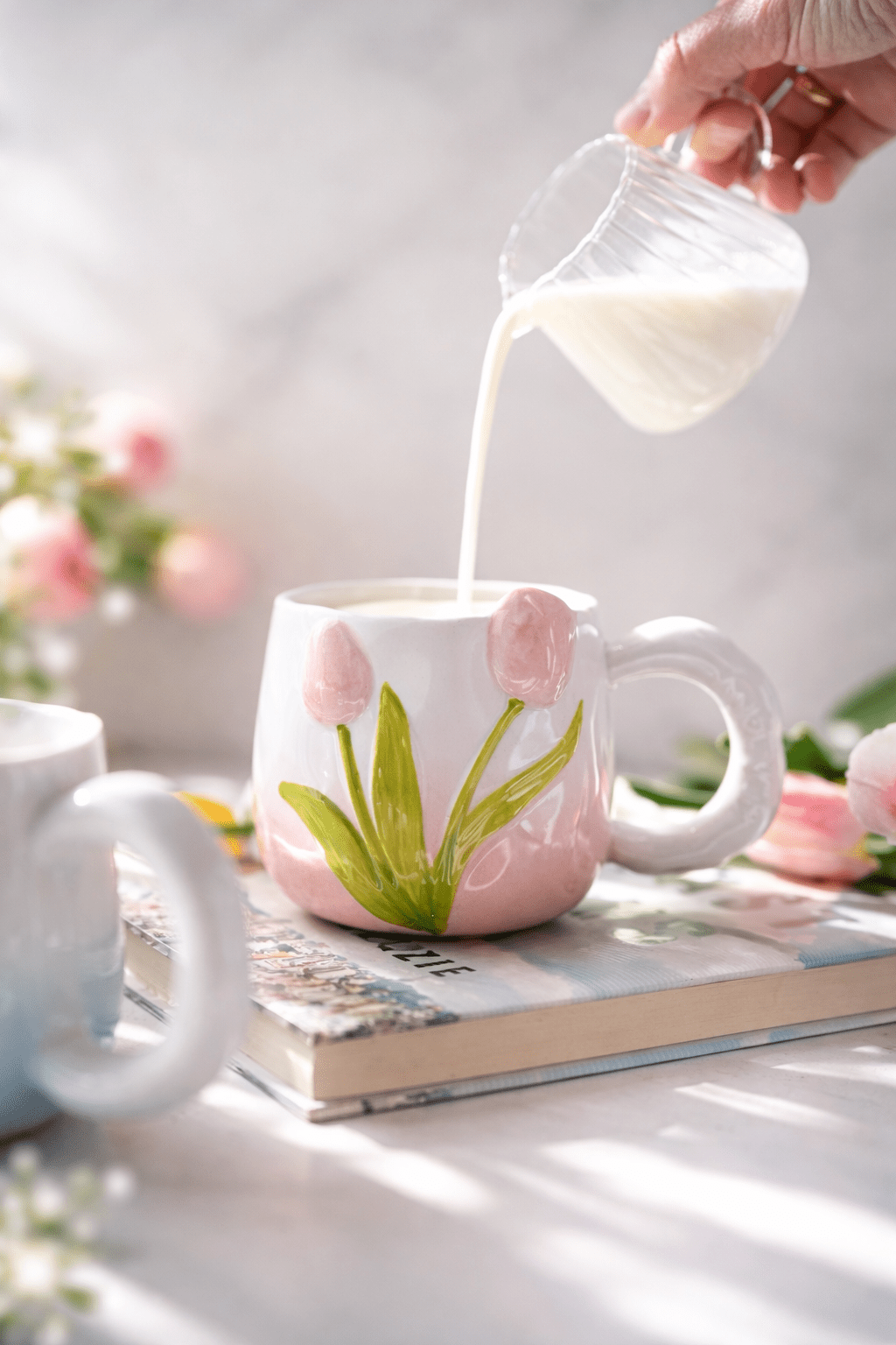 Hand-Painted 3D Tulip Ceramic Coffee Mug (400ml) – Colorful Floral Tea Cup - MY Sunshine Candless