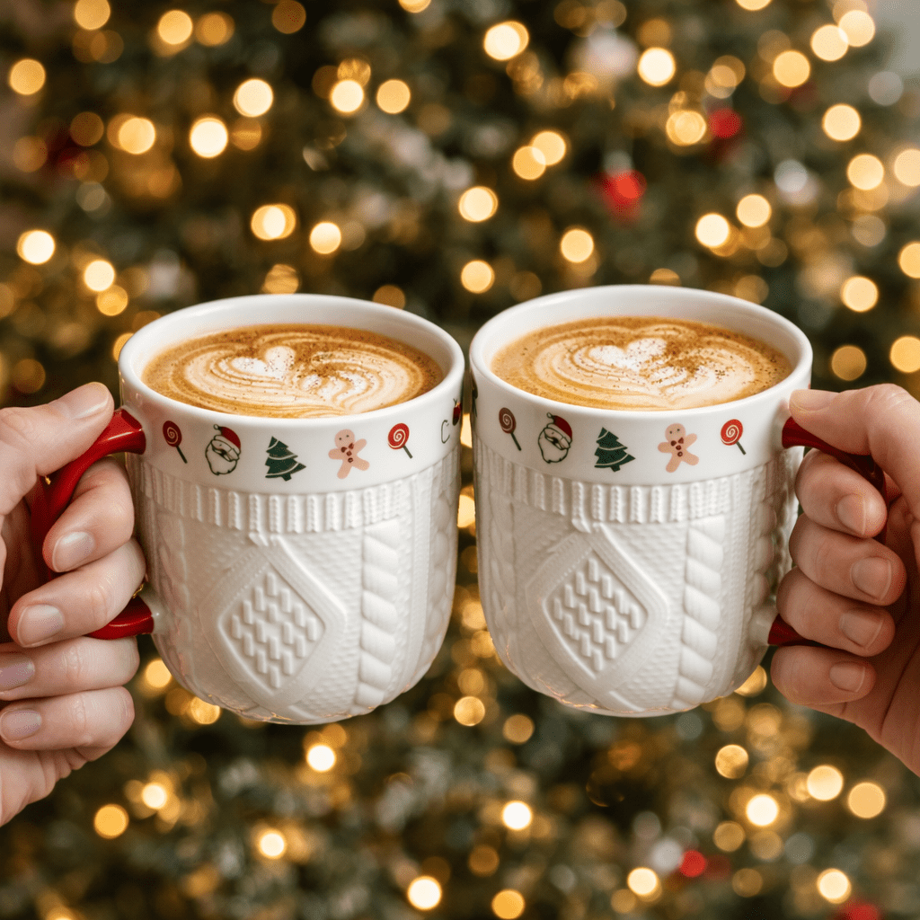Christmas Ceramic Mug Set – Cozy Sweater Style Coffee Mugs, Holiday Gift for Couples, Festive Winter Drinkware, Coffee & Tea Mug