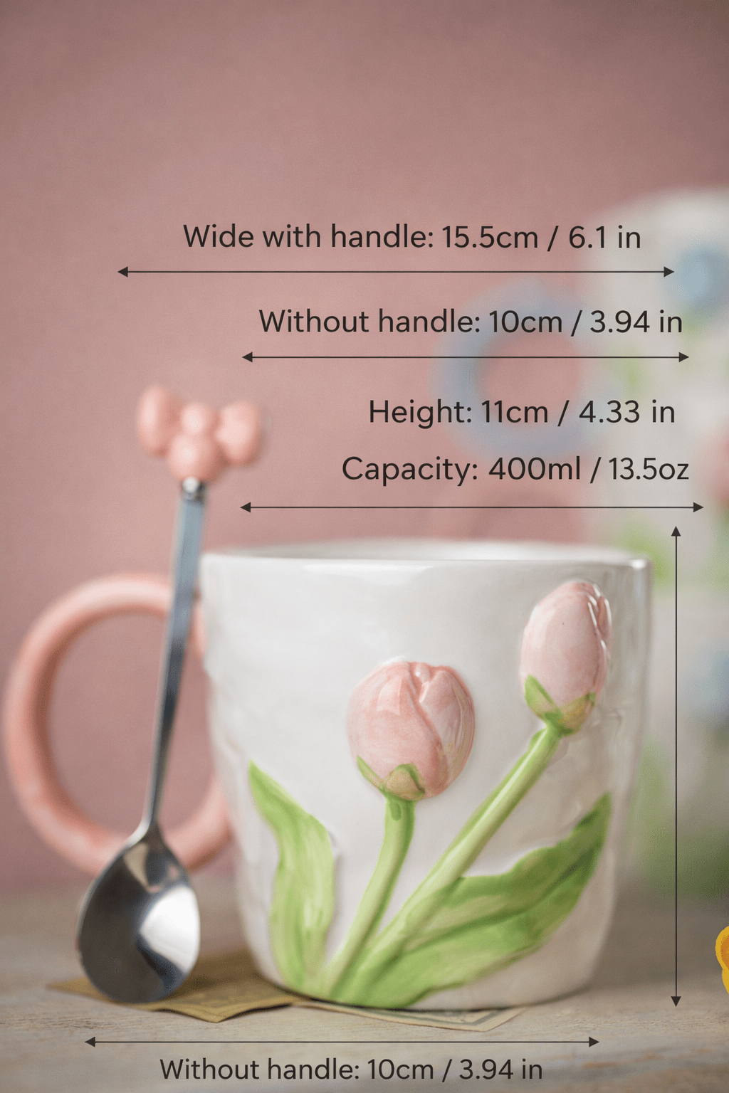 3D Tulip Ceramic Mug with Spoon Gift Set | Hand-Carved Floral Coffee Cup - MY Sunshine Candless