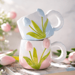 Hand-Painted 3D Tulip Ceramic Coffee Mug (400ml) – Colorful Floral Tea Cup - MY Sunshine Candless