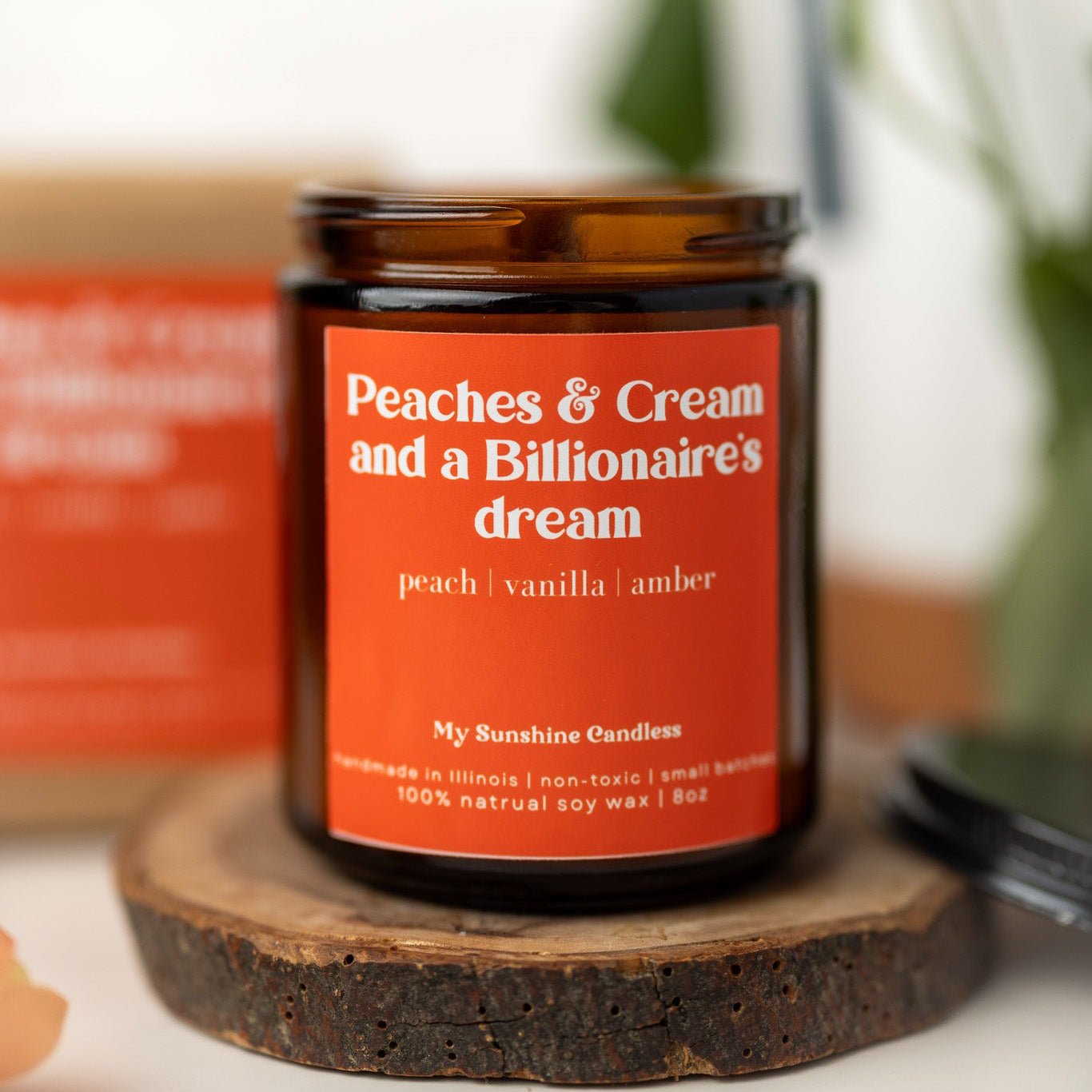 Peaches & Cream Candle – 8 oz Amber Jar Soy Candle – Sweet Fruity Dessert Scent – Cozy Home Fragrance - MY Sunshine Candless