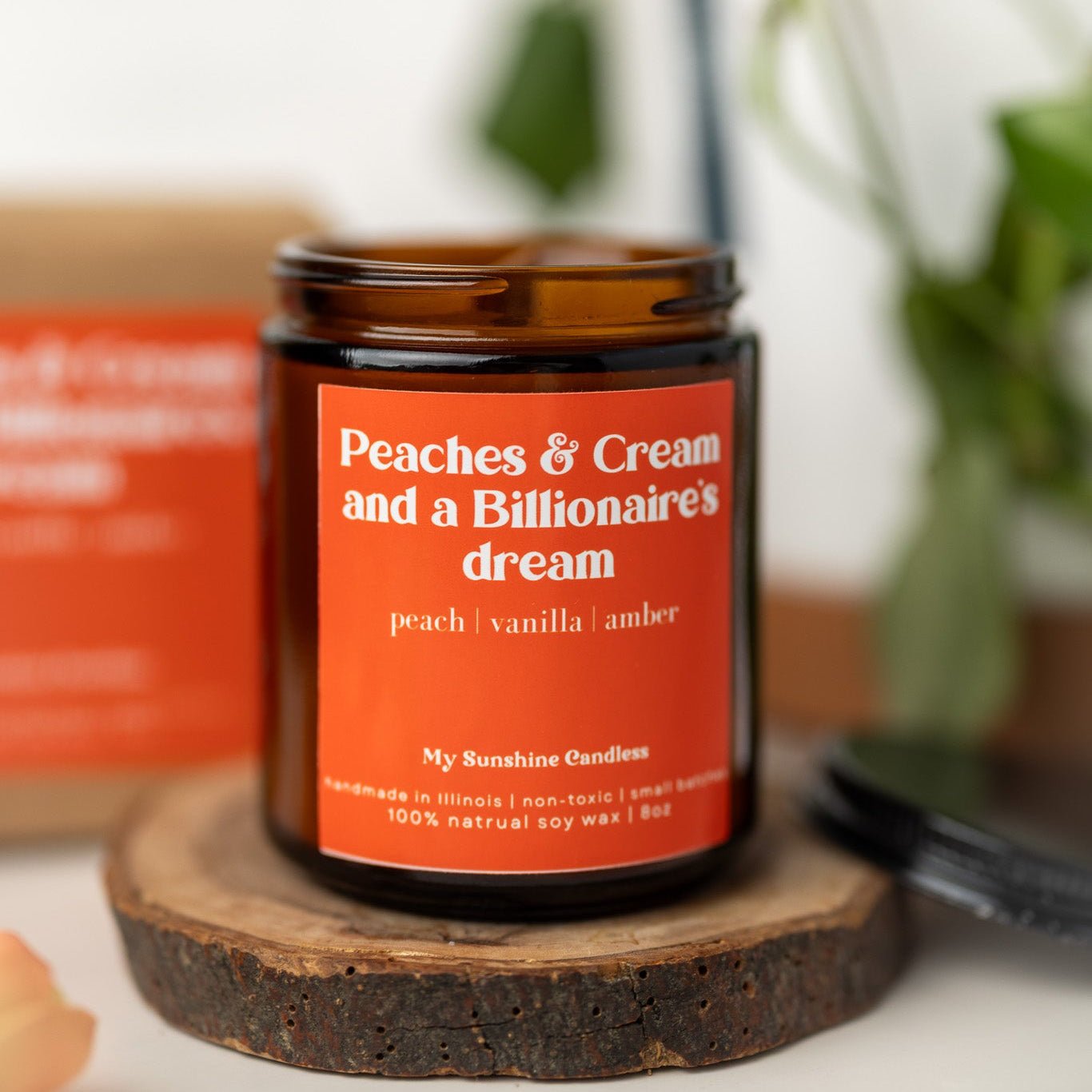 Peaches & Cream Candle – 8 oz Amber Jar Soy Candle – Sweet Fruity Dessert Scent – Cozy Home Fragrance - MY Sunshine Candless