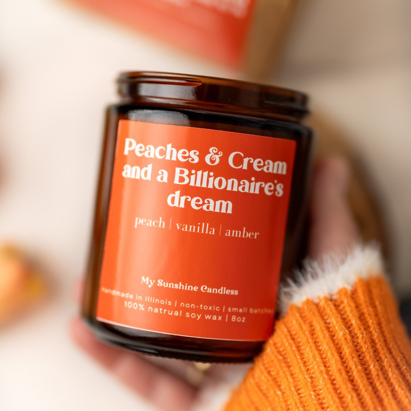 Peaches & Cream Candle – 8 oz Amber Jar Soy Candle – Sweet Fruity Dessert Scent – Cozy Home Fragrance - MY Sunshine Candless