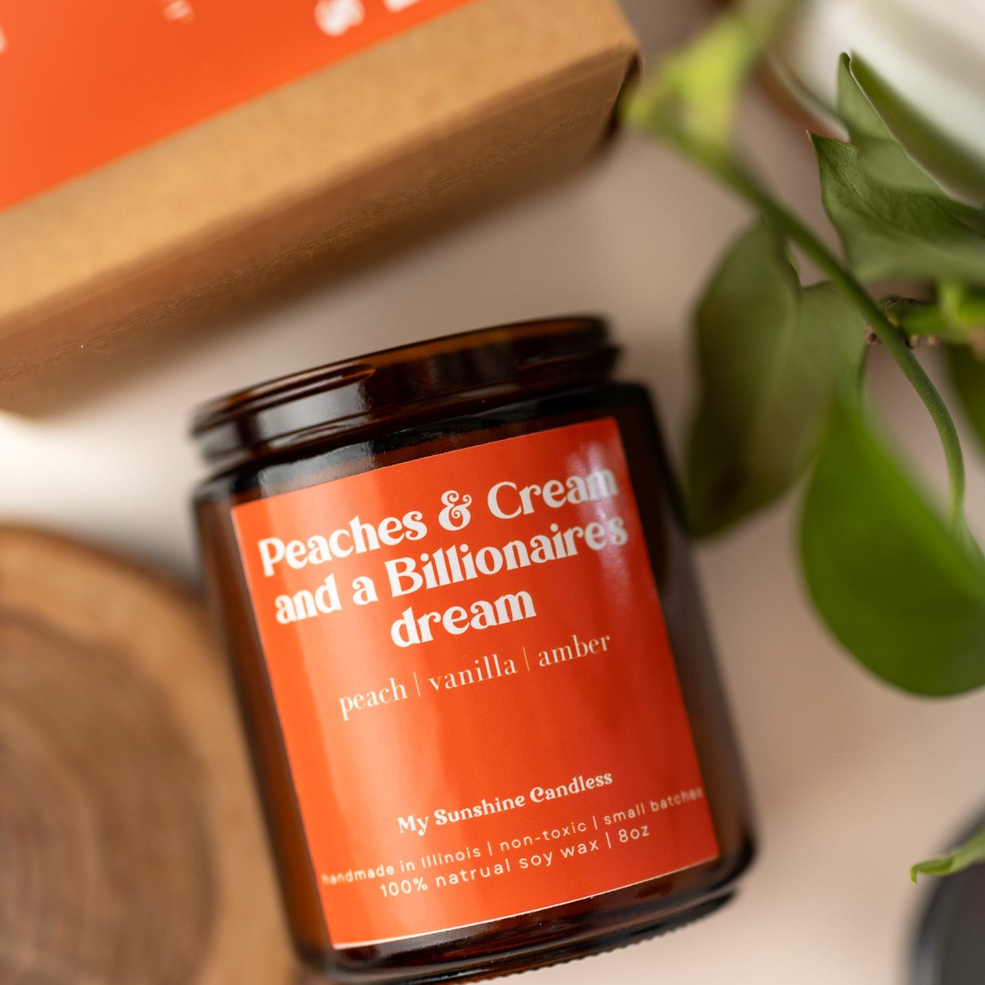Peaches & Cream Candle – 8 oz Amber Jar Soy Candle – Sweet Fruity Dessert Scent – Cozy Home Fragrance - MY Sunshine Candless