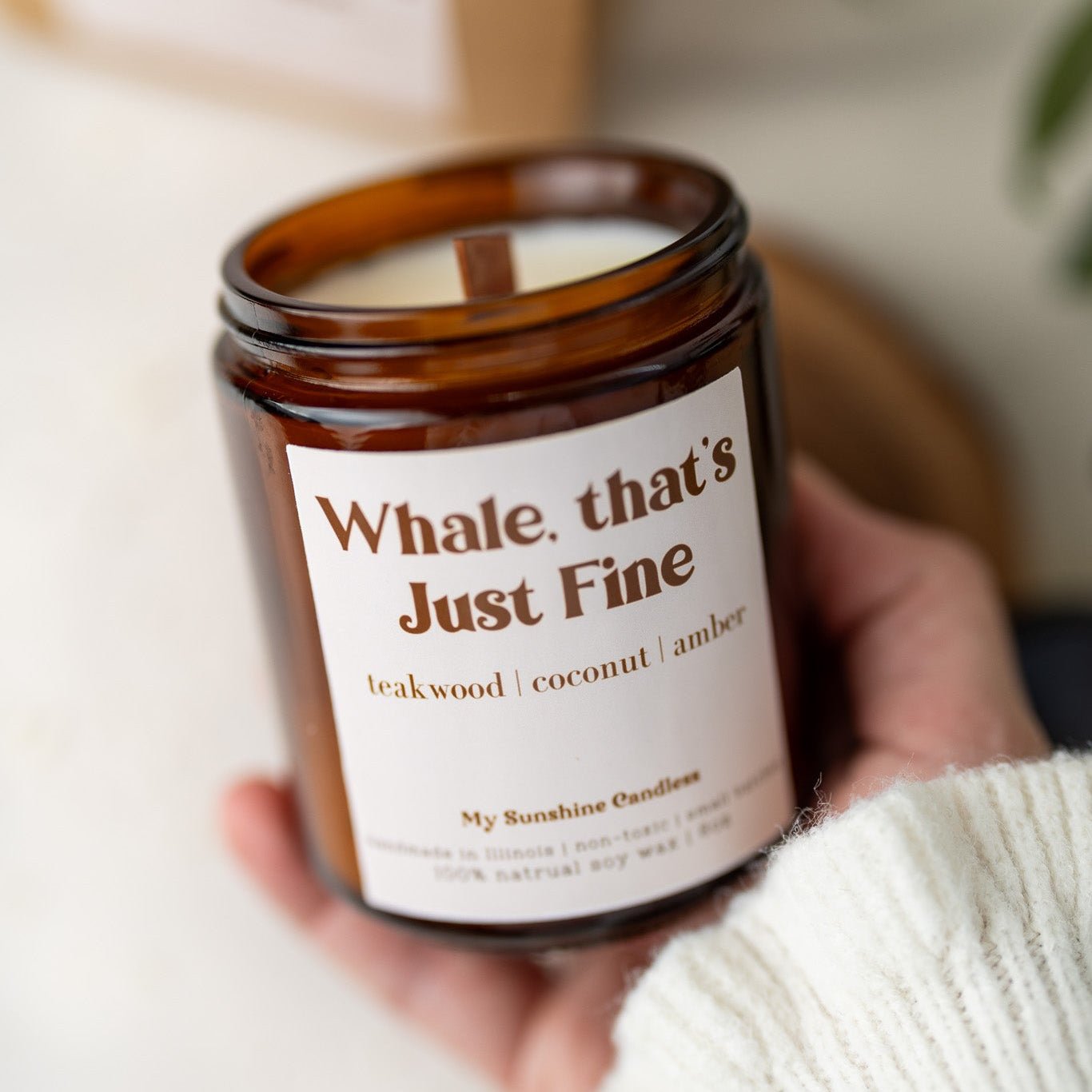 Whale That’s Just Fine Candle – 8 oz Amber Jar Soy Candle – Funny Ocean Gift – Cute Coastal Candle - MY Sunshine Candless