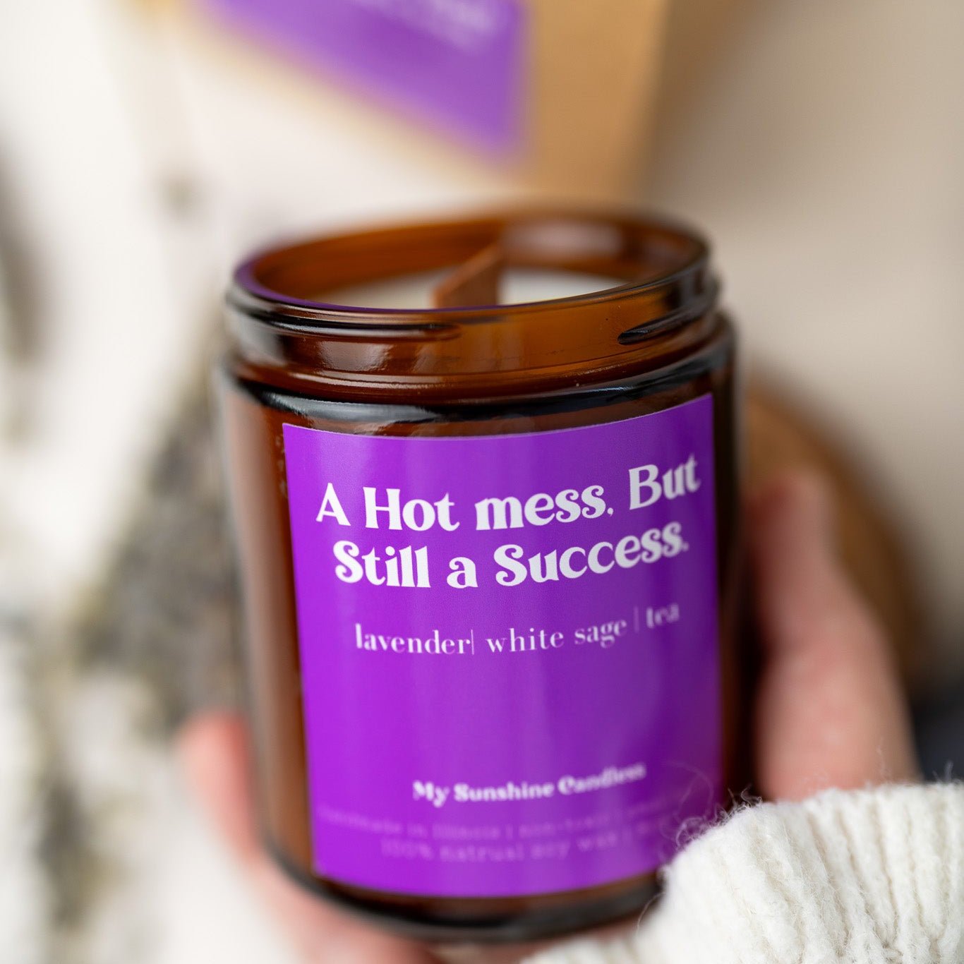 A Hot Mess but Still a Success Candle – 8 oz Amber Jar Soy Candle – Funny Motivational Gift - MY Sunshine Candless