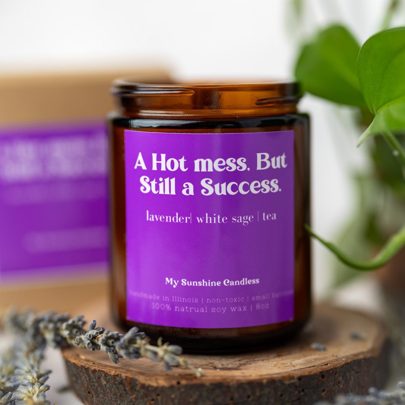 A Hot Mess but Still a Success Candle – 8 oz Amber Jar Soy Candle – Funny Motivational Gift - MY Sunshine Candless