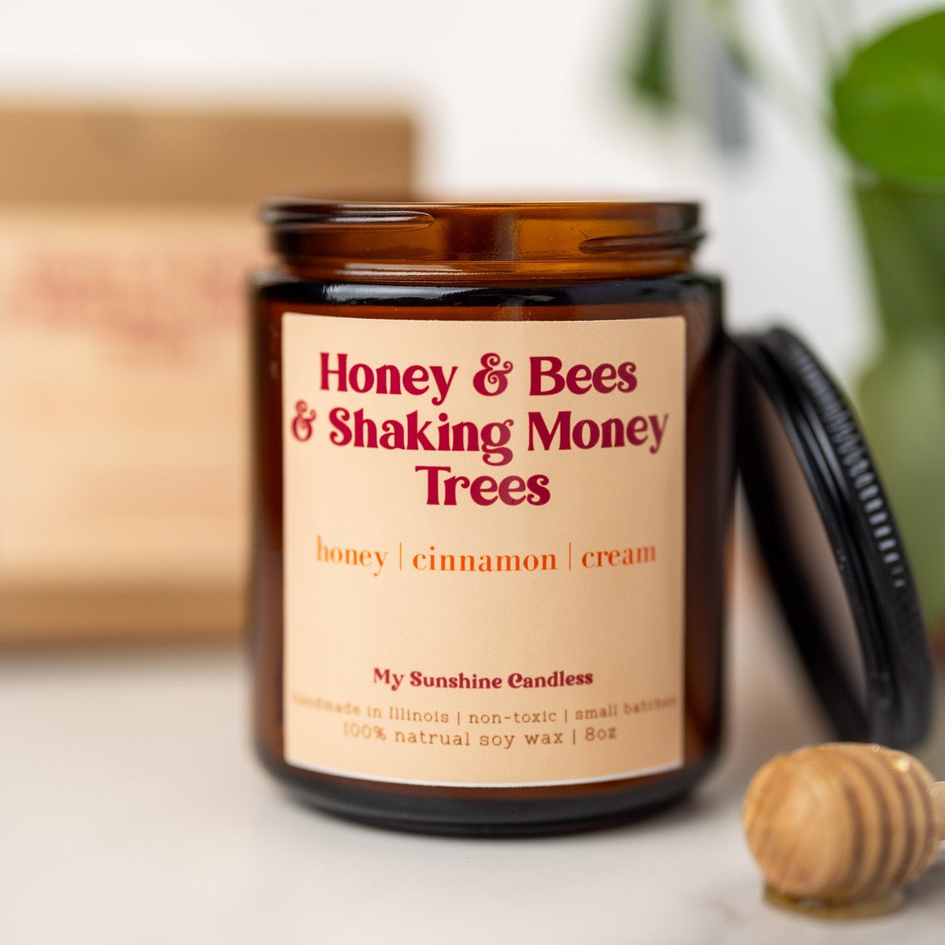 Honey, Bees & Shaking Money Trees Candle – 8 oz Amber Jar Soy Candle – Funny Sweet Gift - MY Sunshine Candless