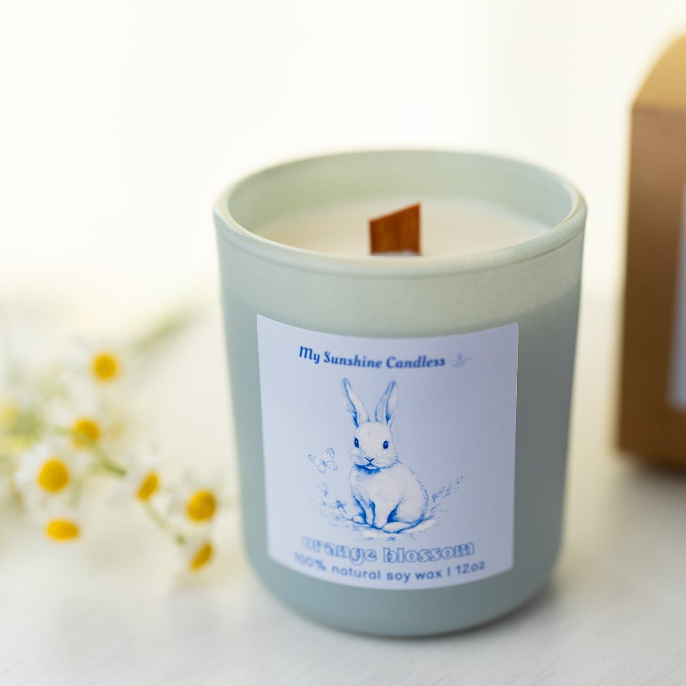 Vintage Easter Egg Rabbit Candle – Blue Floral Spring Bunny Gift, 12 oz Matte Luxury Glass Jar - MY Sunshine Candless