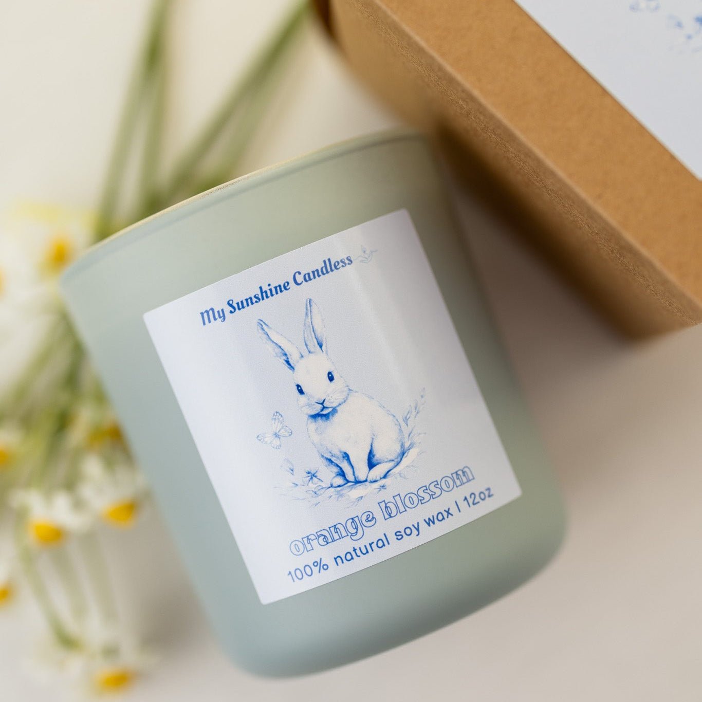 Vintage Easter Egg Rabbit Candle – Blue Floral Spring Bunny Gift, 12 oz Matte Luxury Glass Jar - MY Sunshine Candless
