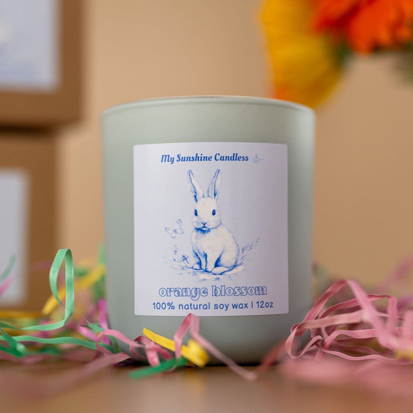 Vintage Easter Egg Rabbit Candle – Blue Floral Spring Bunny Gift, 12 oz Matte Luxury Glass Jar - MY Sunshine Candless