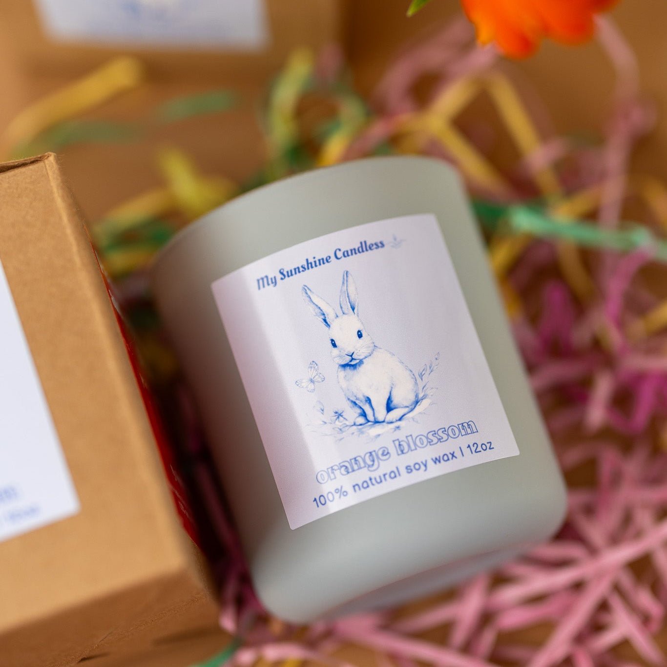 Vintage Easter Egg Rabbit Candle – Blue Floral Spring Bunny Gift, 12 oz Matte Luxury Glass Jar - MY Sunshine Candless