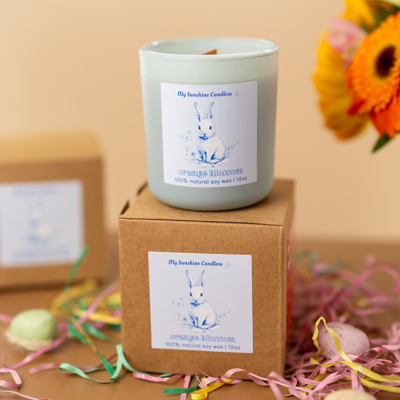 Vintage Easter Egg Rabbit Candle – Blue Floral Spring Bunny Gift, 12 oz Matte Luxury Glass Jar - MY Sunshine Candless