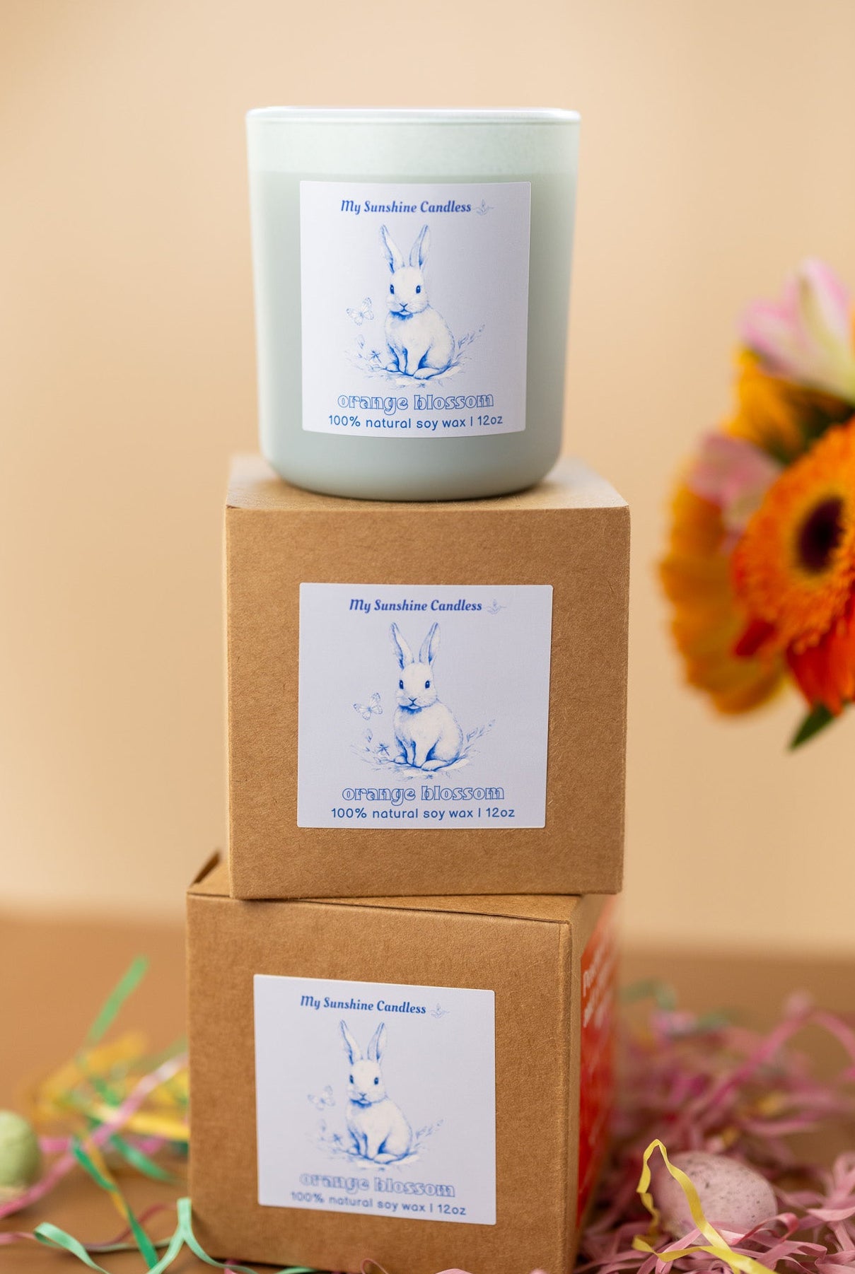 Vintage Easter Egg Rabbit Candle – Blue Floral Spring Bunny Gift, 12 oz Matte Luxury Glass Jar - MY Sunshine Candless