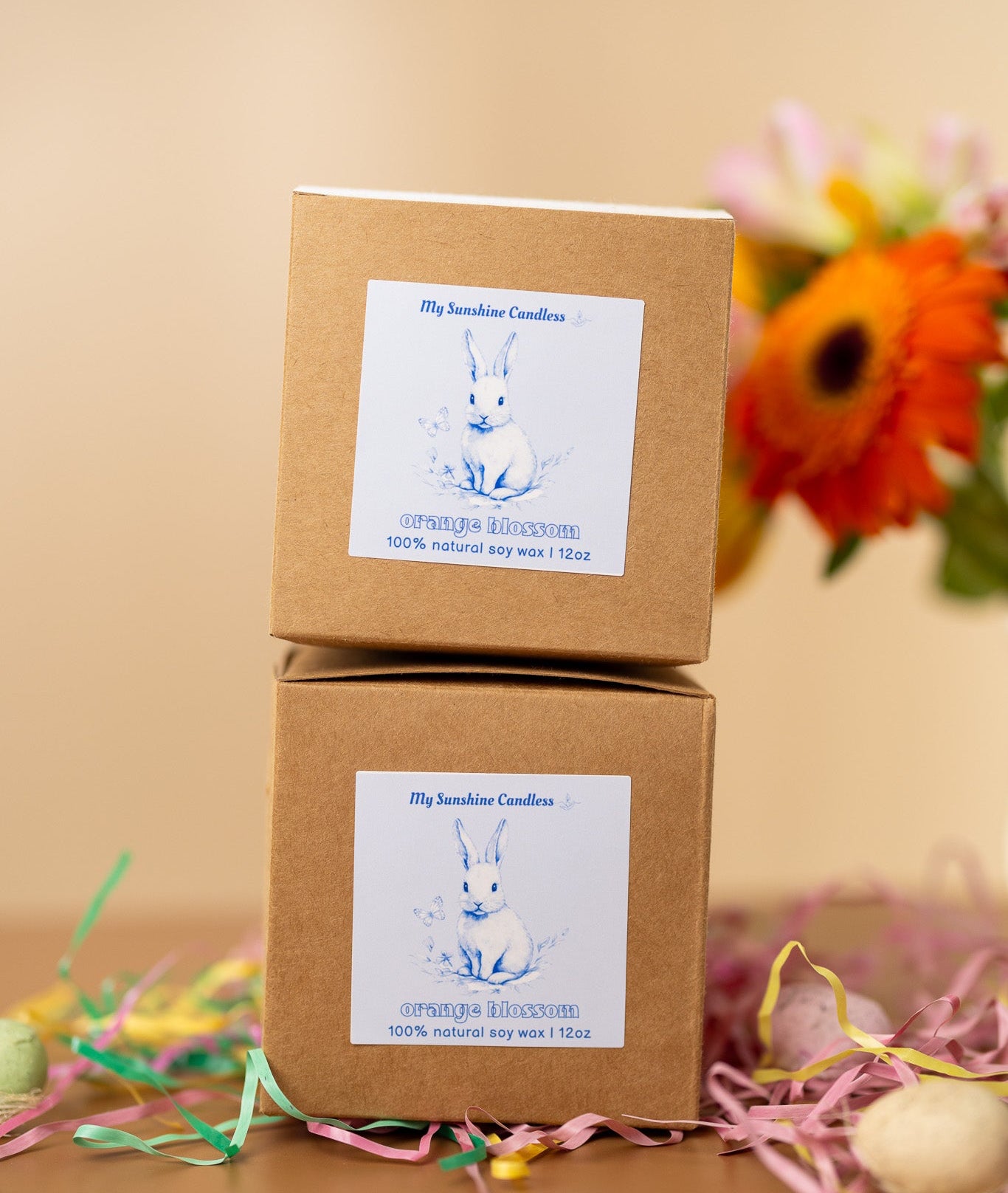 Vintage Easter Egg Rabbit Candle – Blue Floral Spring Bunny Gift, 12 oz Matte Luxury Glass Jar - MY Sunshine Candless