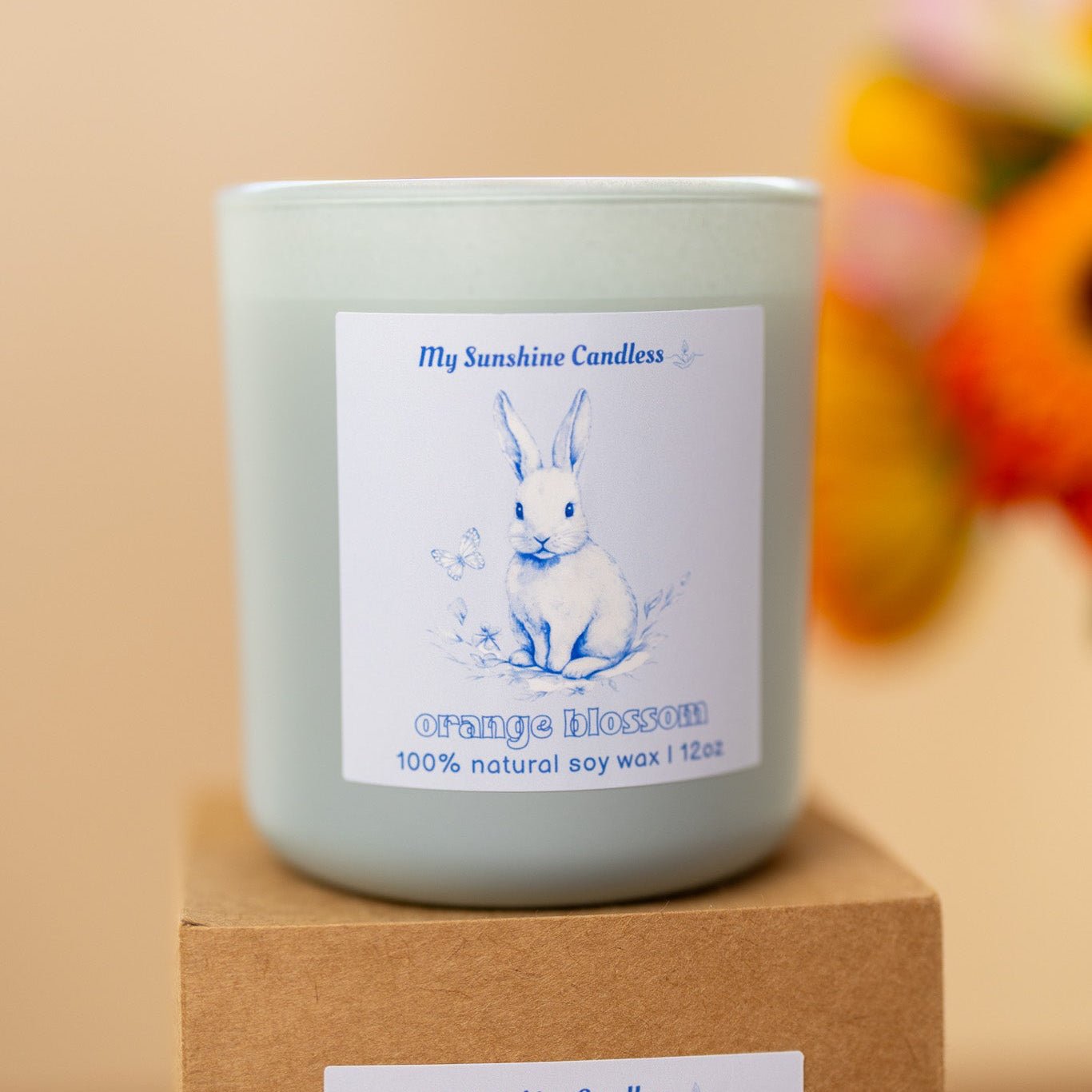 Vintage Easter Egg Rabbit Candle – Blue Floral Spring Bunny Gift, 12 oz Matte Luxury Glass Jar - MY Sunshine Candless