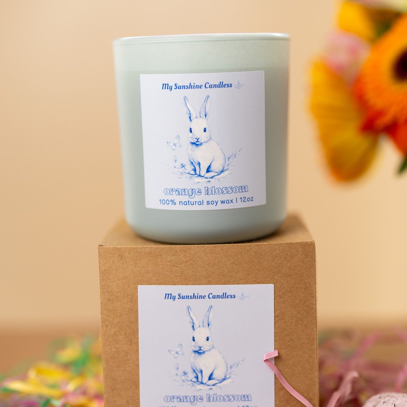 Vintage Easter Egg Rabbit Candle – Blue Floral Spring Bunny Gift, 12 oz Matte Luxury Glass Jar - MY Sunshine Candless