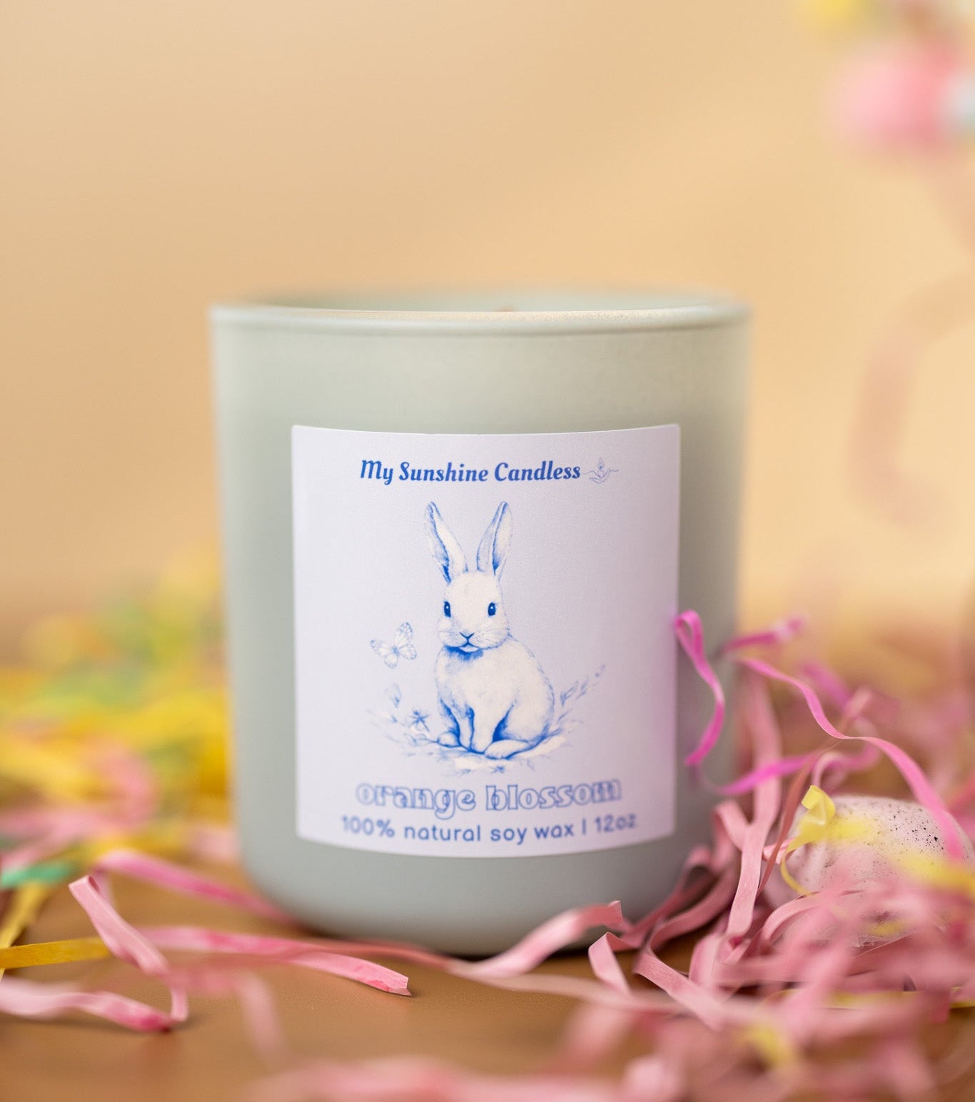 Vintage Easter Egg Rabbit Candle – Blue Floral Spring Bunny Gift, 12 oz Matte Luxury Glass Jar - MY Sunshine Candless