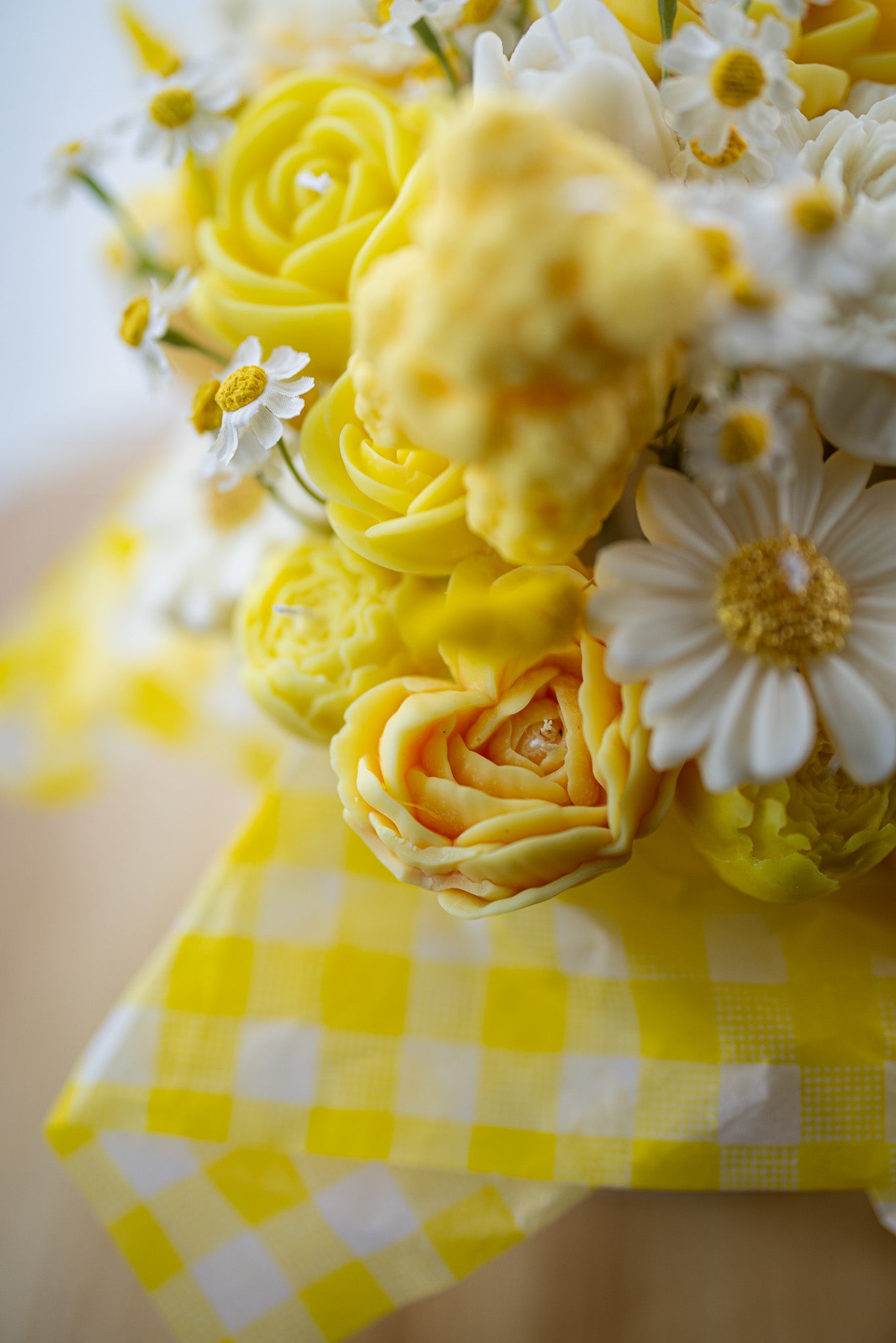 Handcrafted Floral Candle Bouquet - Scented Rose & Peony Wax Flower Gift - Yellow Easter Home Decor - MY Sunshine Candless
