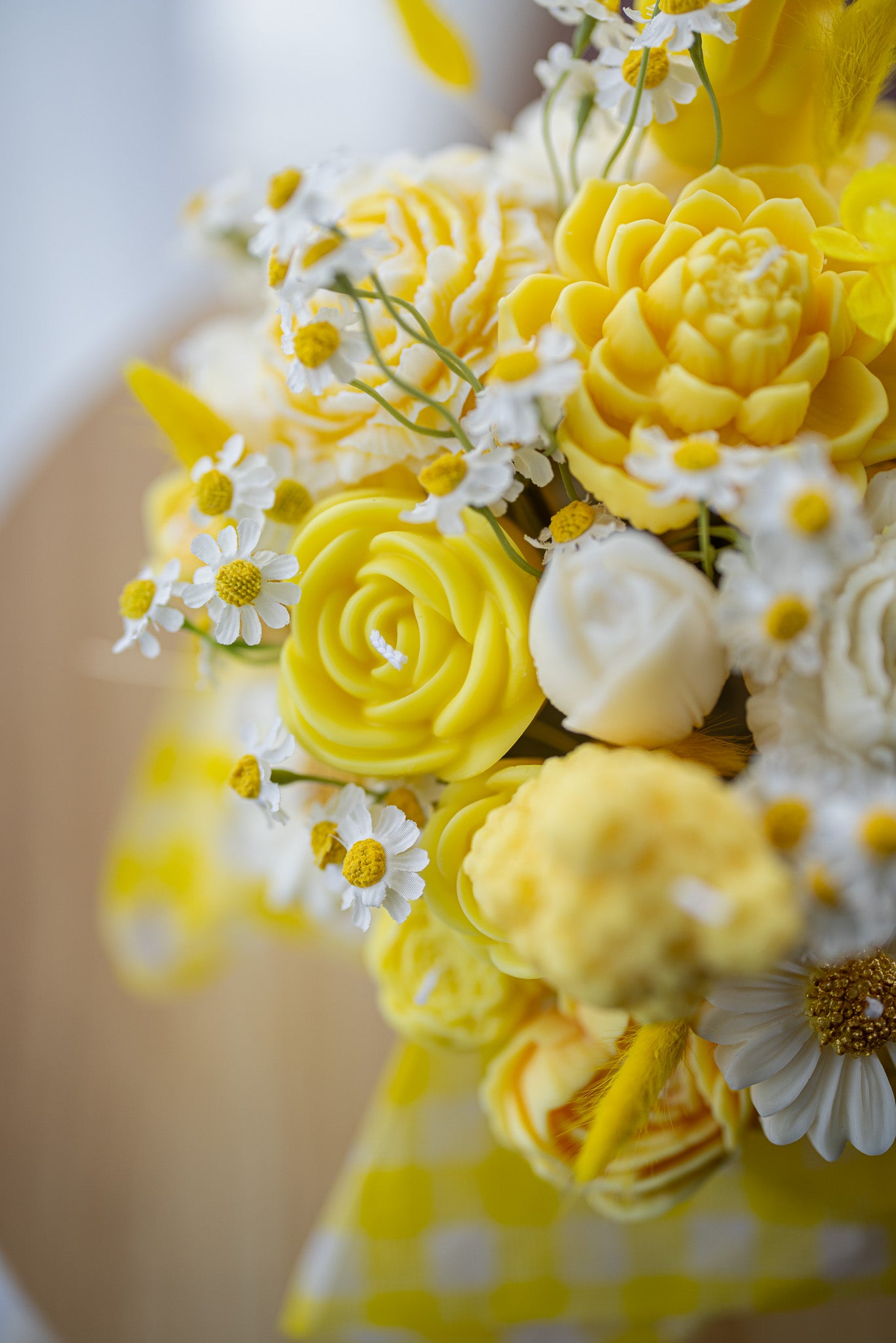 Handcrafted Floral Candle Bouquet - Scented Rose & Peony Wax Flower Gift - Yellow Easter Home Decor - MY Sunshine Candless