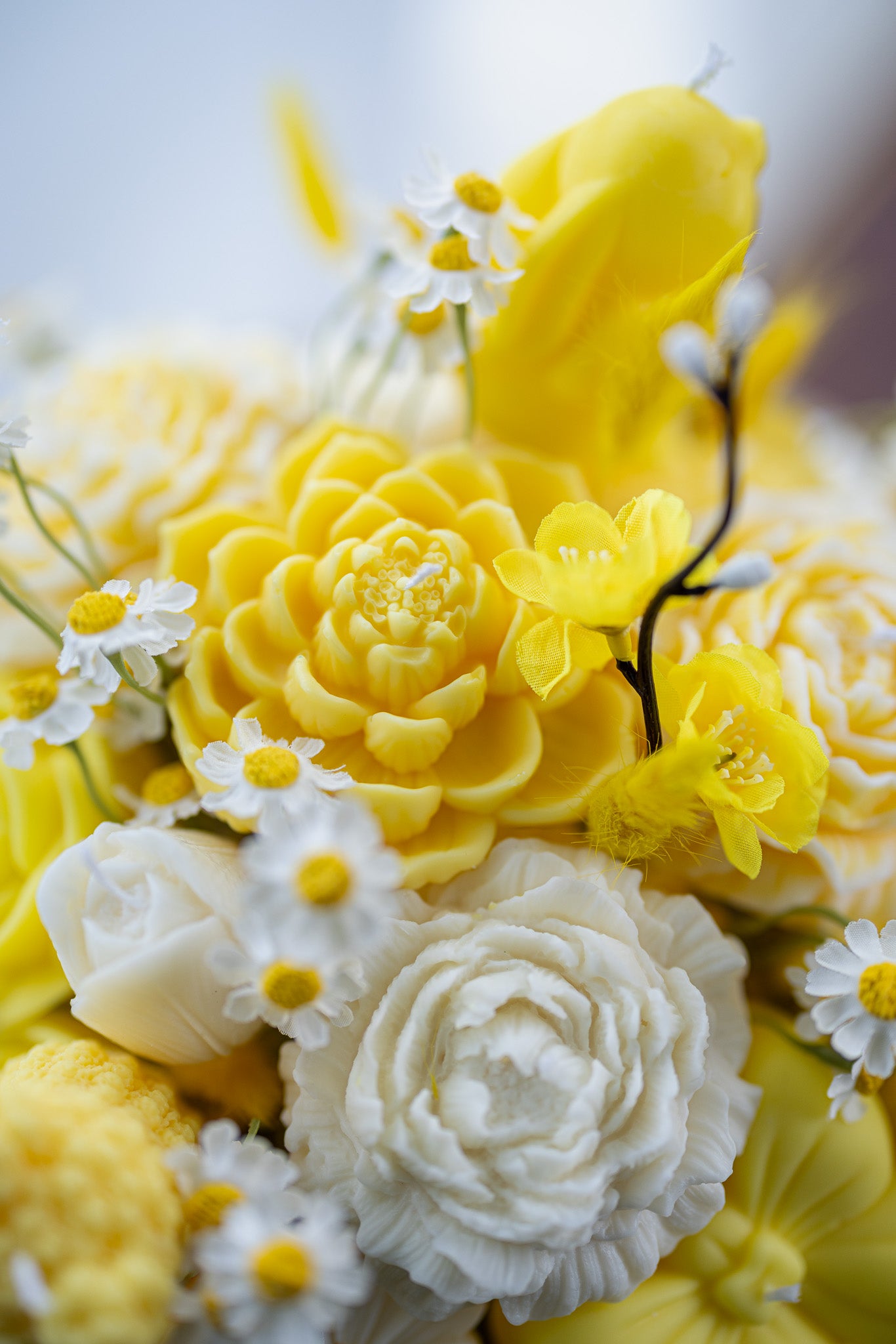 Handcrafted Floral Candle Bouquet - Scented Rose & Peony Wax Flower Gift - Yellow Easter Home Decor - MY Sunshine Candless