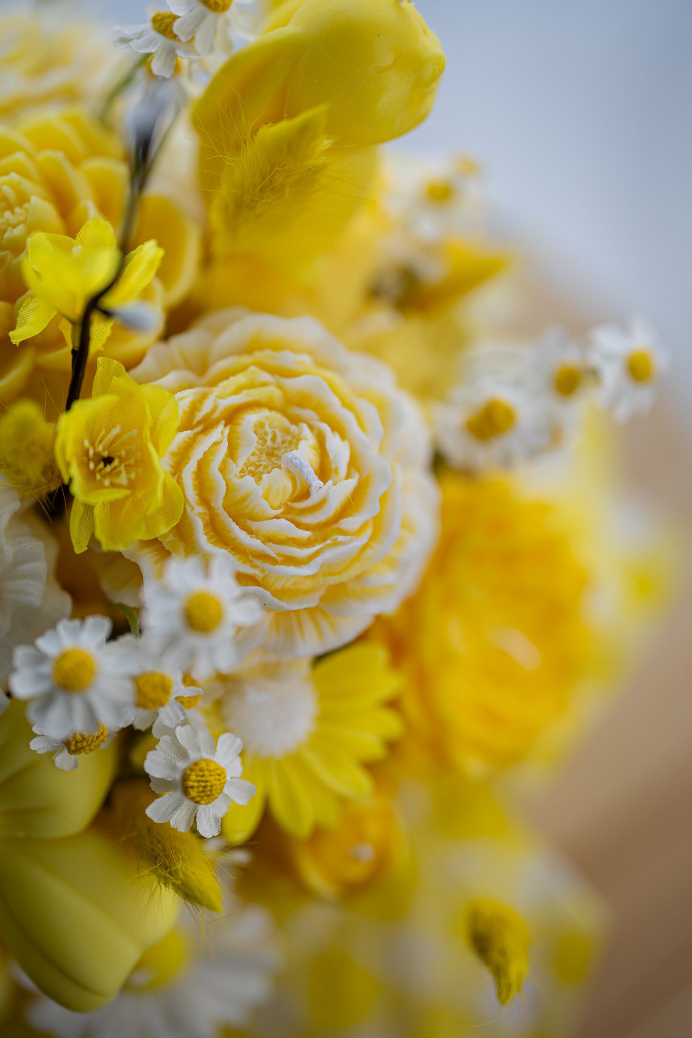 Handcrafted Floral Candle Bouquet - Scented Rose & Peony Wax Flower Gift - Yellow Easter Home Decor - MY Sunshine Candless