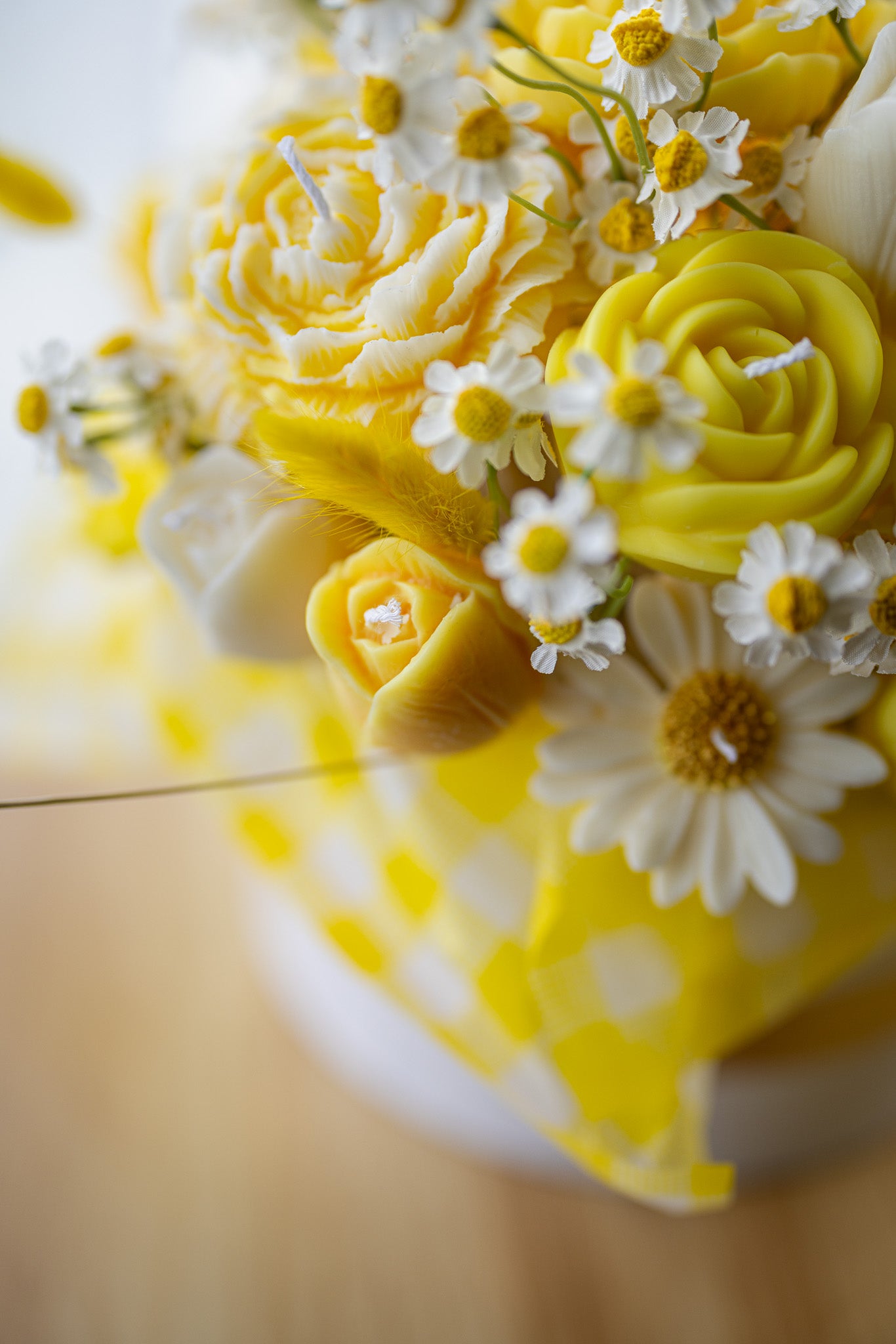 Handcrafted Floral Candle Bouquet - Scented Rose & Peony Wax Flower Gift - Yellow Easter Home Decor - MY Sunshine Candless