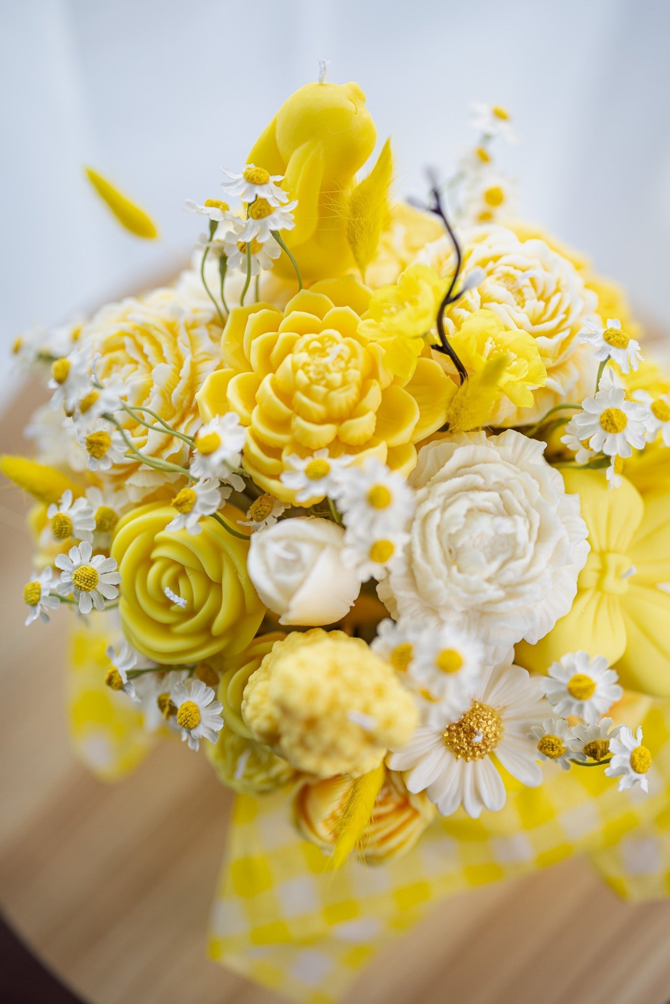 Handcrafted Floral Candle Bouquet - Scented Rose & Peony Wax Flower Gift - Yellow Easter Home Decor - MY Sunshine Candless