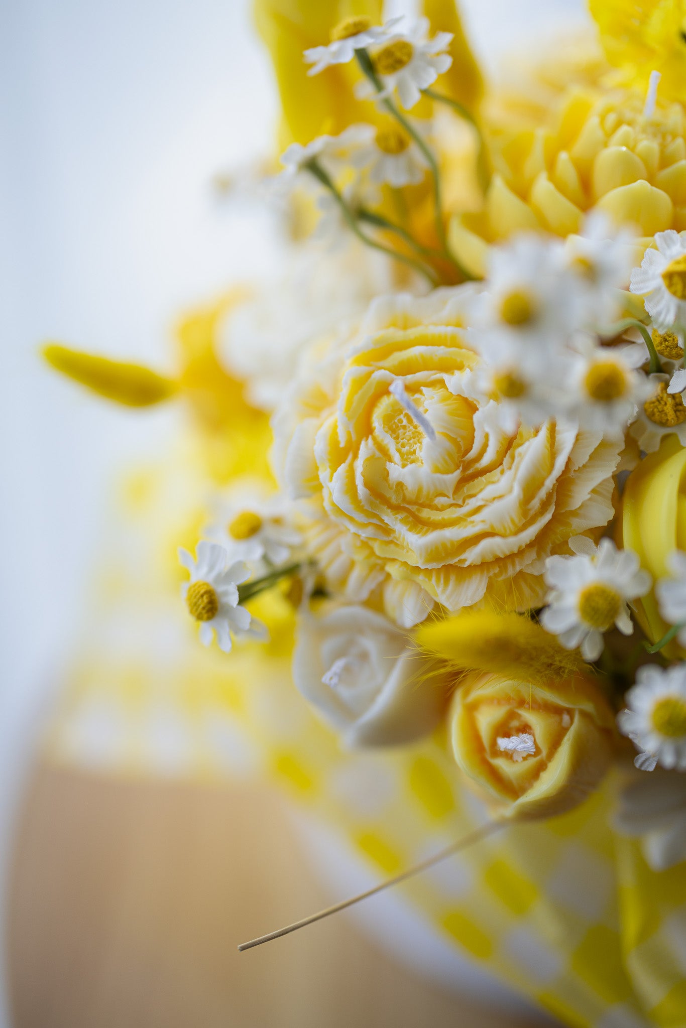 Handcrafted Floral Candle Bouquet - Scented Rose & Peony Wax Flower Gift - Yellow Easter Home Decor - MY Sunshine Candless