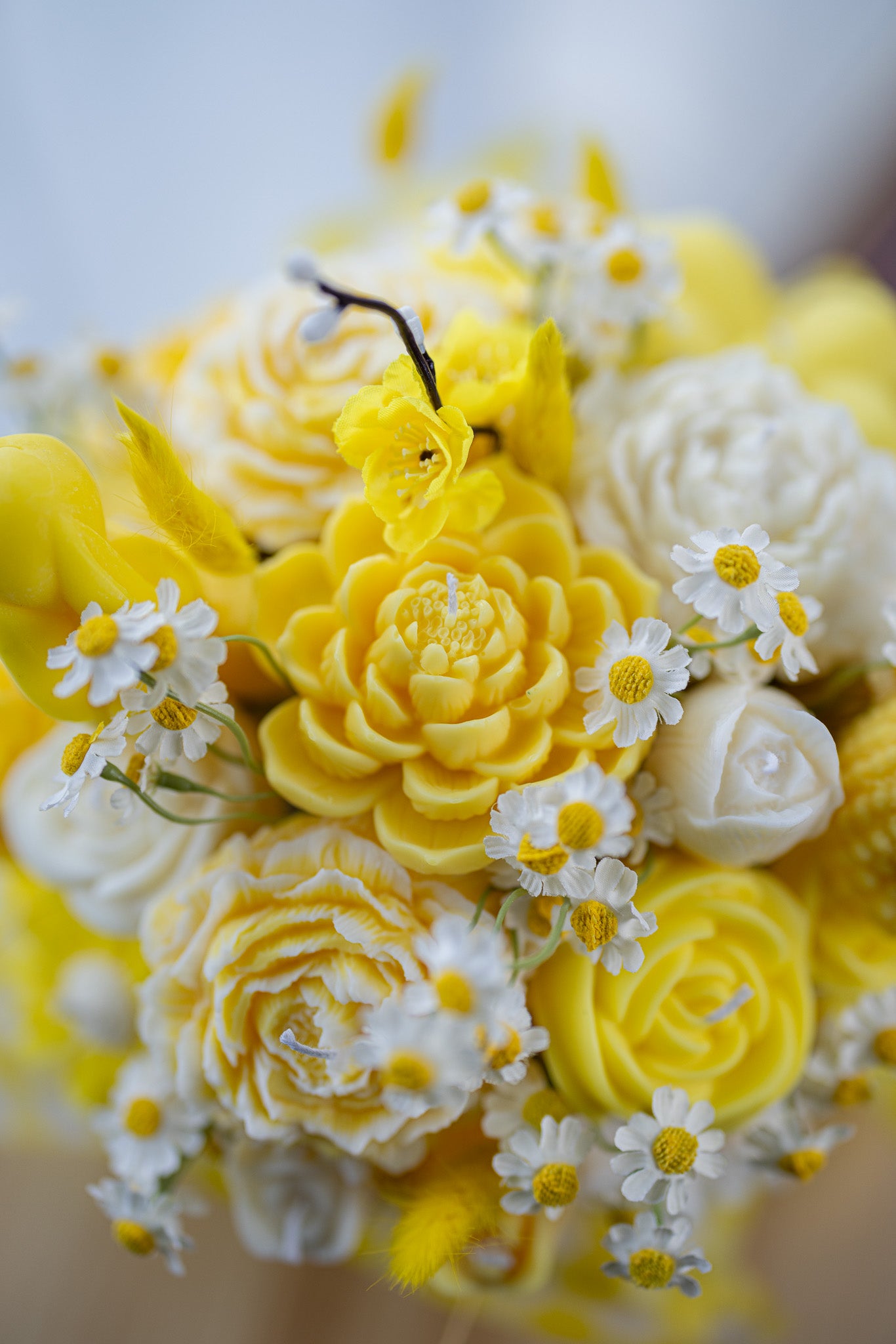 Handcrafted Floral Candle Bouquet - Scented Rose & Peony Wax Flower Gift - Yellow Easter Home Decor - MY Sunshine Candless