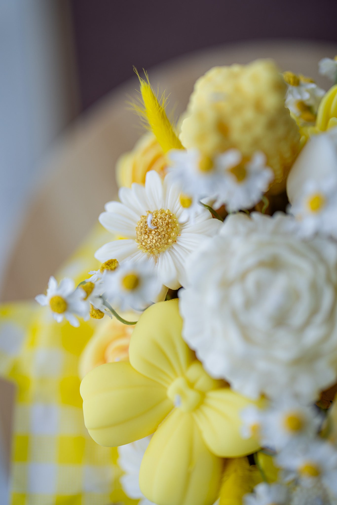 Handcrafted Floral Candle Bouquet - Scented Rose & Peony Wax Flower Gift - Yellow Easter Home Decor - MY Sunshine Candless