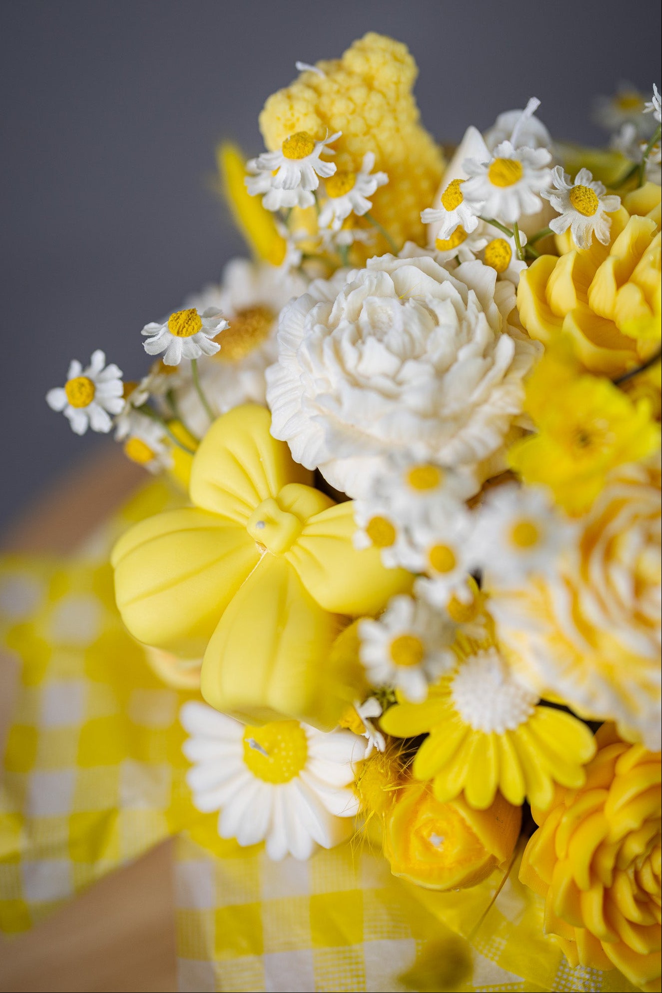 Handcrafted Floral Candle Bouquet - Scented Rose & Peony Wax Flower Gift - Yellow Easter Home Decor - MY Sunshine Candless