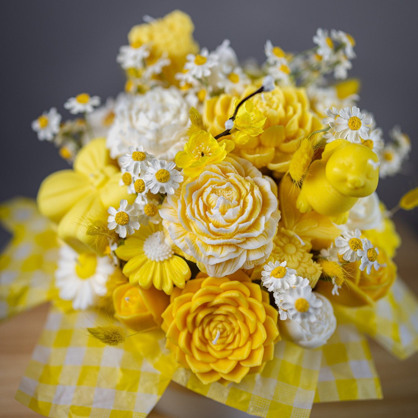 Handcrafted Floral Candle Bouquet - Scented Rose & Peony Wax Flower Gift - Yellow Easter Home Decor - MY Sunshine Candless