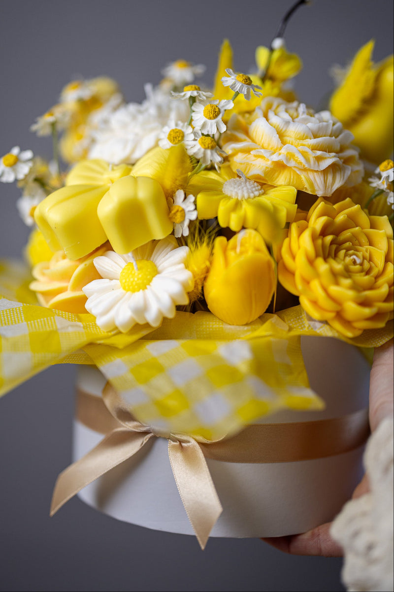 Handcrafted Floral Candle Bouquet - Scented Rose & Peony Wax Flower Gift - Yellow Easter Home Decor - MY Sunshine Candless