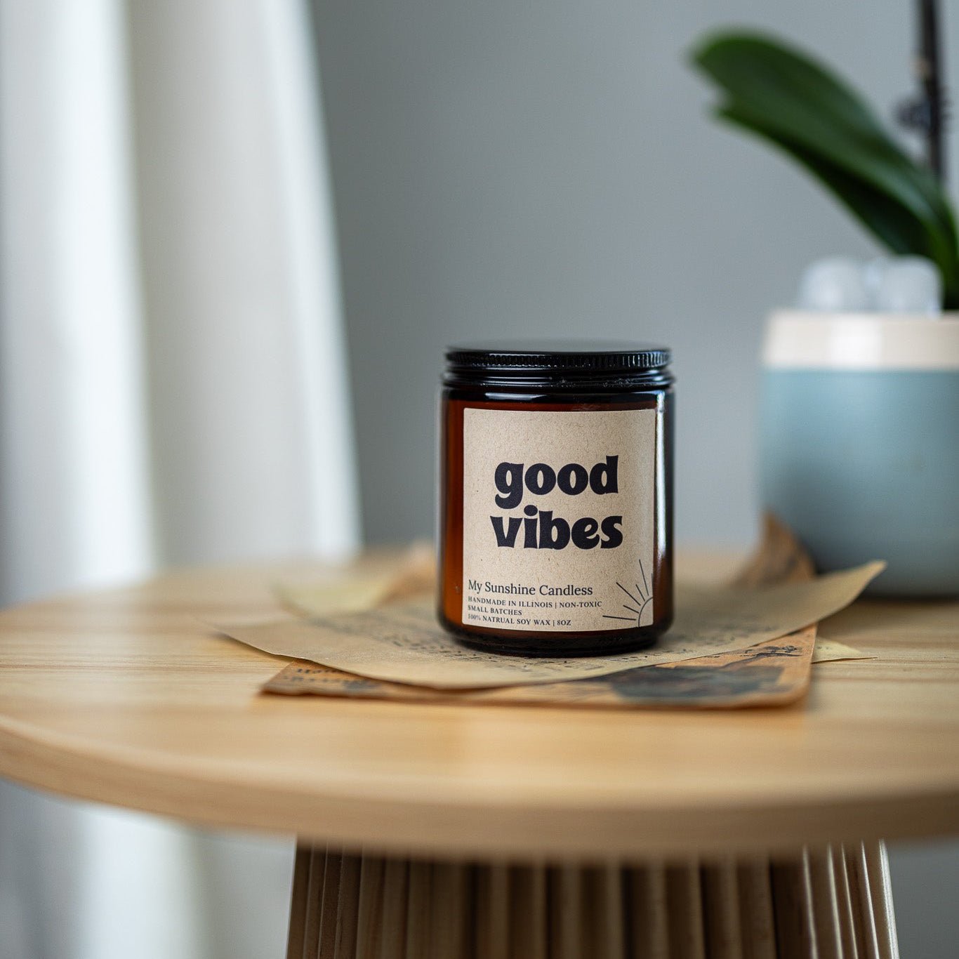Good Vibes Amber Jar Candle 8 oz – Soy Wax Candle, Clean Burning, Non-Toxic, Handmade - MY Sunshine Candless