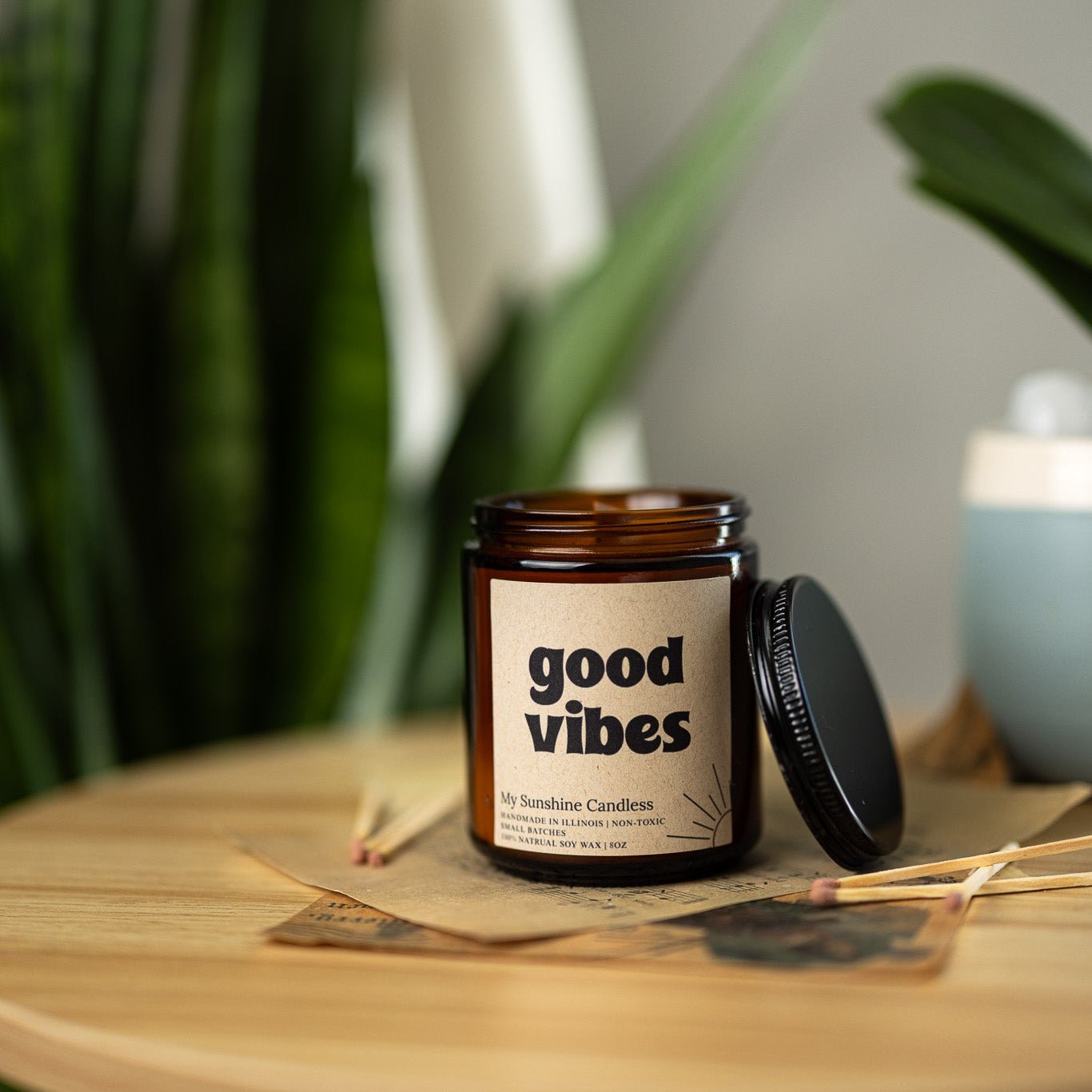 Good Vibes Amber Jar Candle 8 oz – Soy Wax Candle, Clean Burning, Non-Toxic, Handmade - MY Sunshine Candless