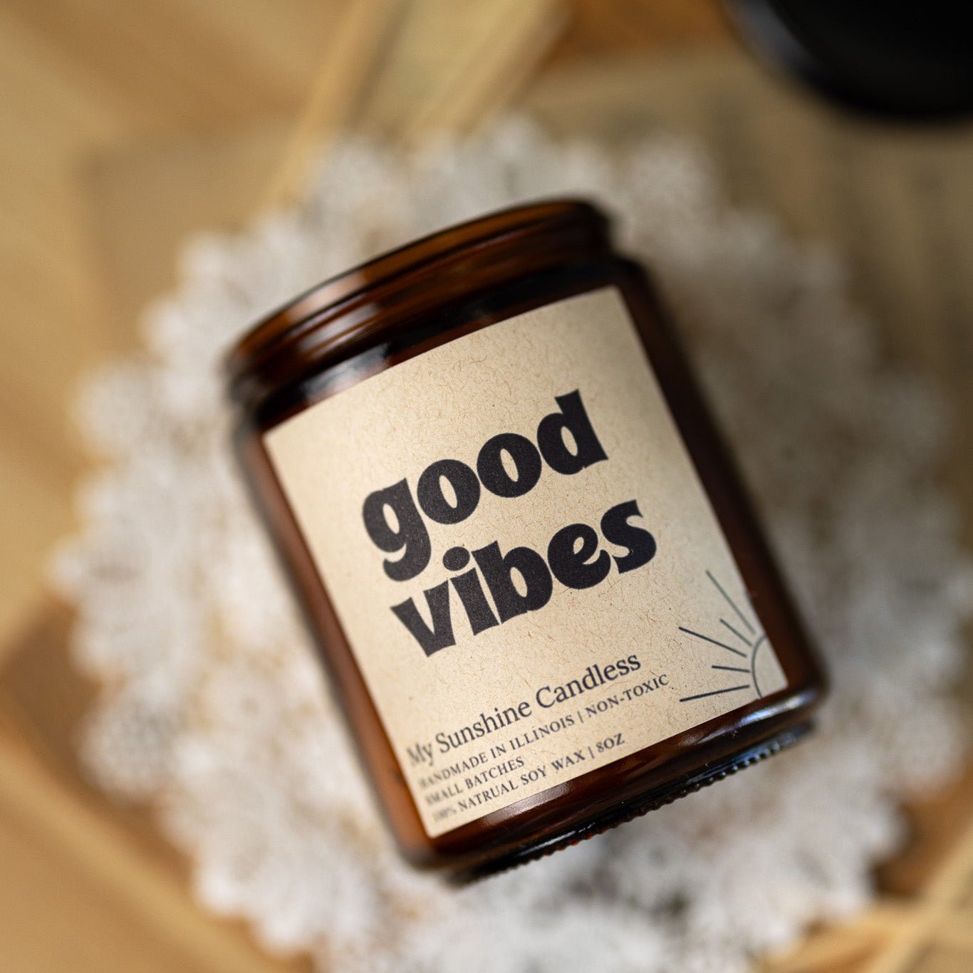 Good Vibes Amber Jar Candle 8 oz – Soy Wax Candle, Clean Burning, Non-Toxic, Handmade - MY Sunshine Candless