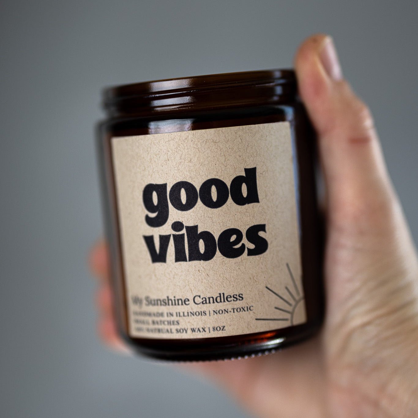 Good Vibes Amber Jar Candle 8 oz – Soy Wax Candle, Clean Burning, Non-Toxic, Handmade - MY Sunshine Candless