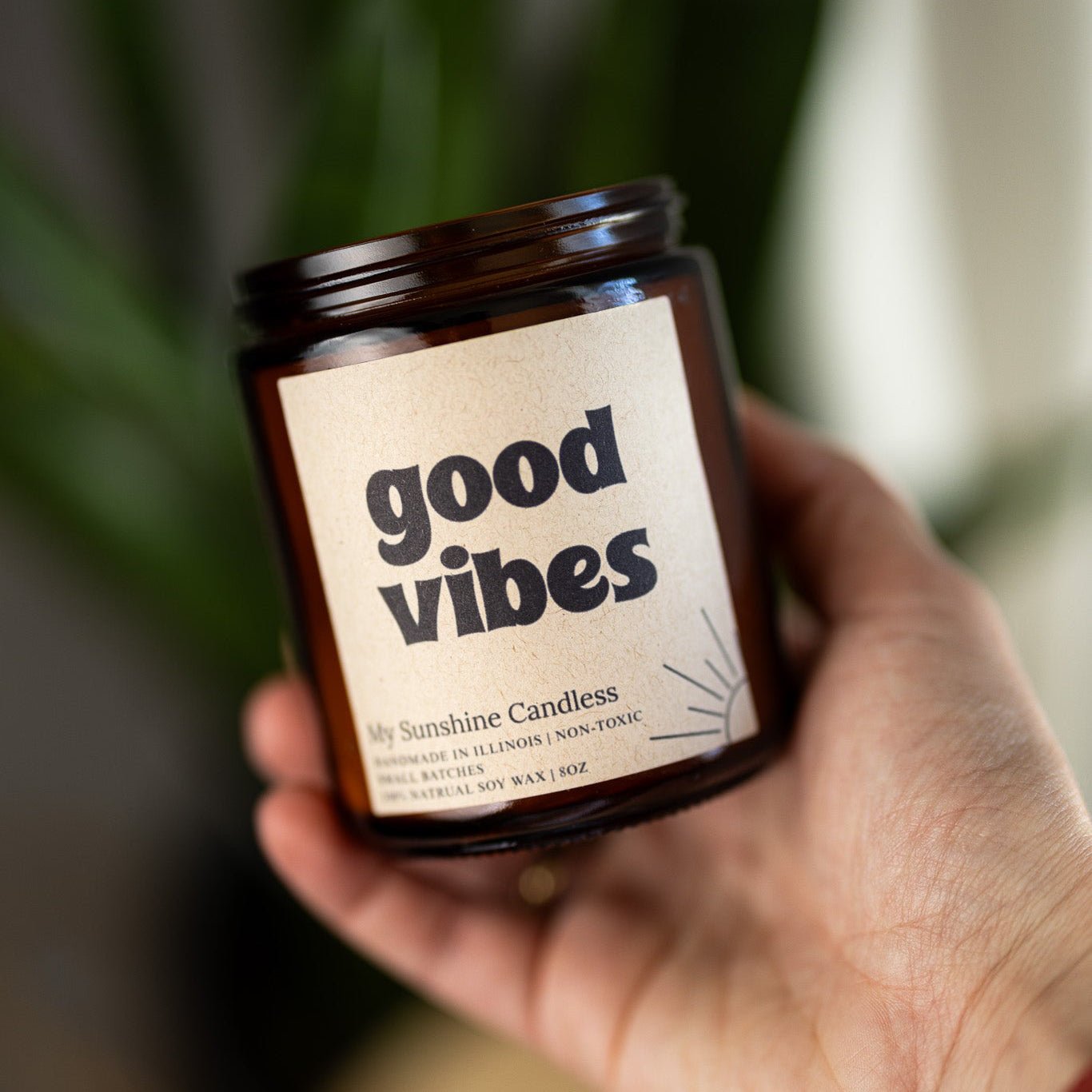 Good Vibes Amber Jar Candle 8 oz – Soy Wax Candle, Clean Burning, Non-Toxic, Handmade - MY Sunshine Candless