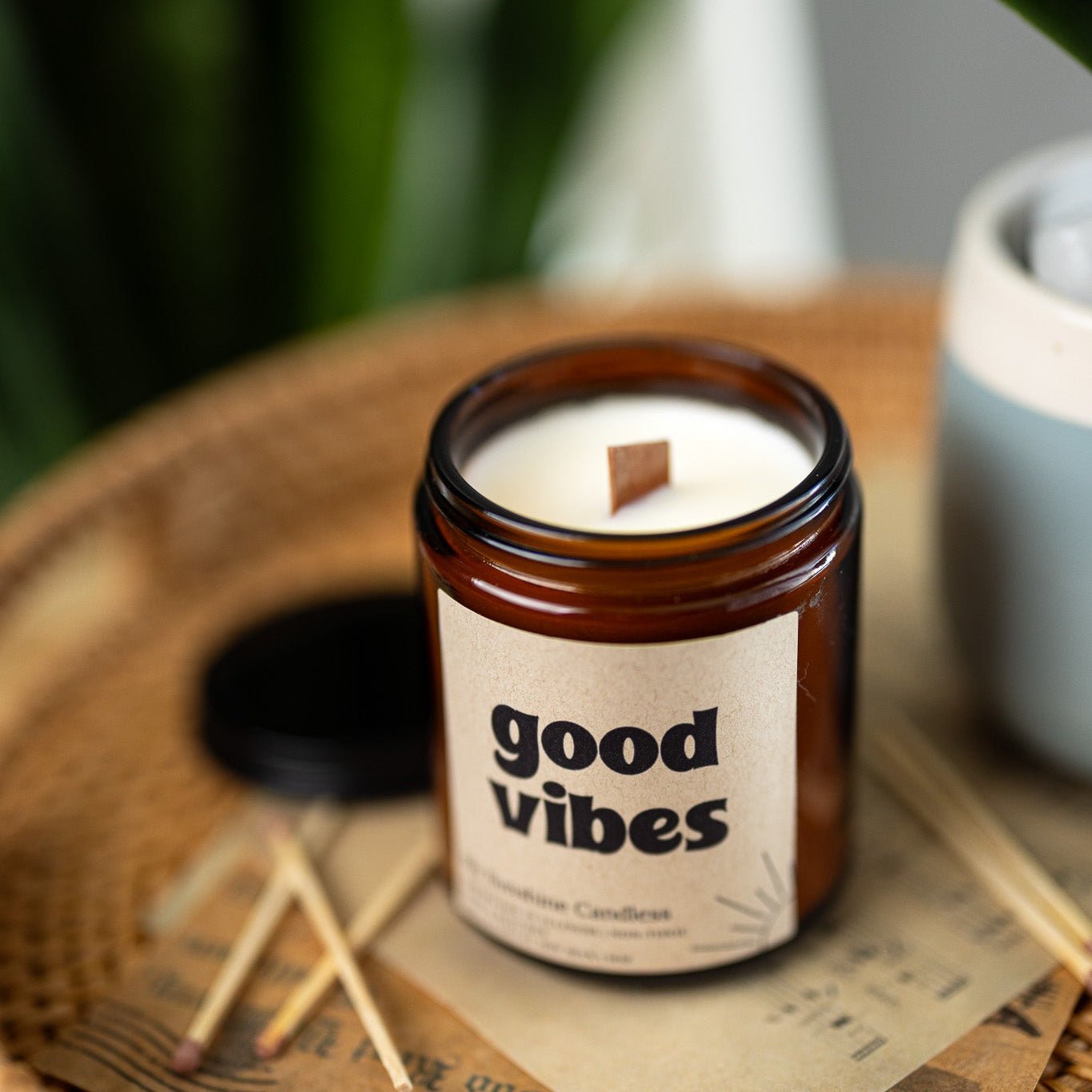 Good Vibes Amber Jar Candle 8 oz – Soy Wax Candle, Clean Burning, Non-Toxic, Handmade - MY Sunshine Candless