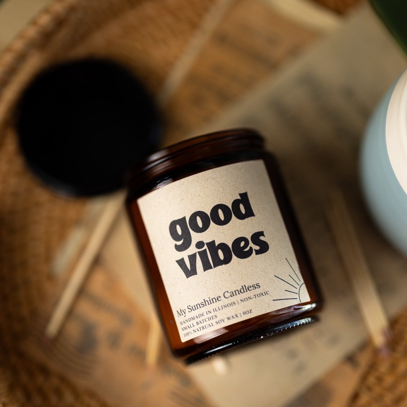 Good Vibes Amber Jar Candle 8 oz – Soy Wax Candle, Clean Burning, Non-Toxic, Handmade - MY Sunshine Candless