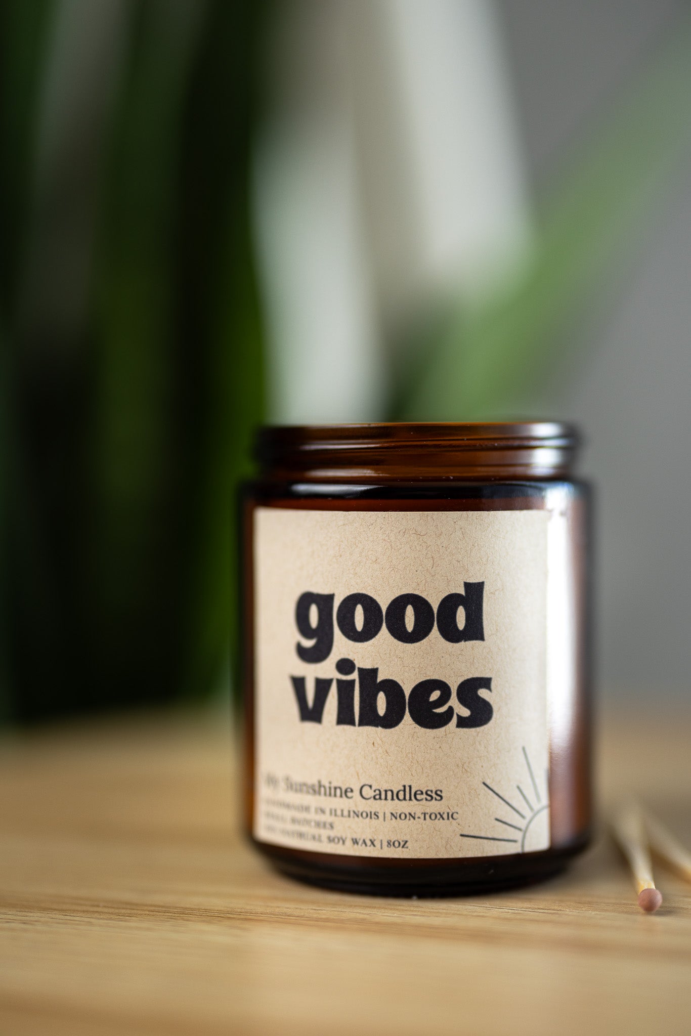 Good Vibes Amber Jar Candle 8 oz – Soy Wax Candle, Clean Burning, Non-Toxic, Handmade - MY Sunshine Candless
