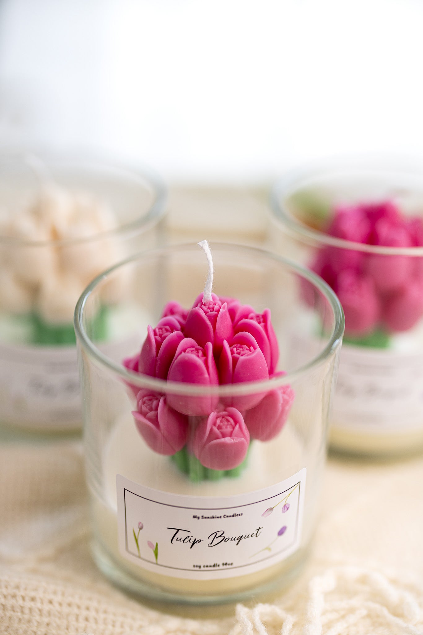 Handmade Tulip Bouquet Scented Candle In Glass Jar /14 Oz Long Lasting Scent