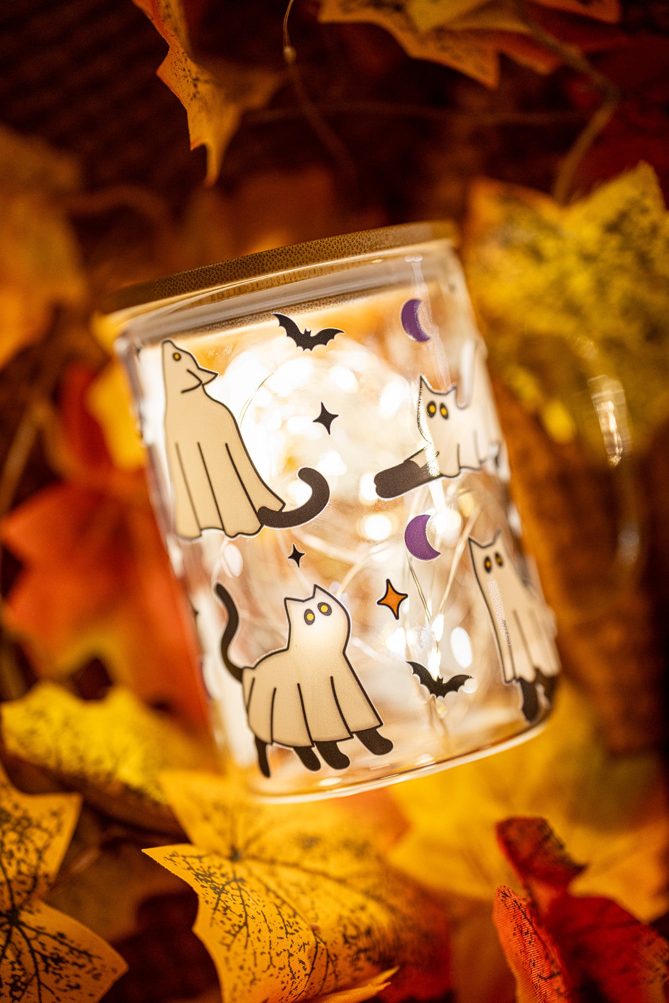 Halloween Ghost Cats Glass Can Cup, Ghost Cat Coffee Mug, Halloween Gift, Iced Coffee Cup, Spooky Season Coffee Mug