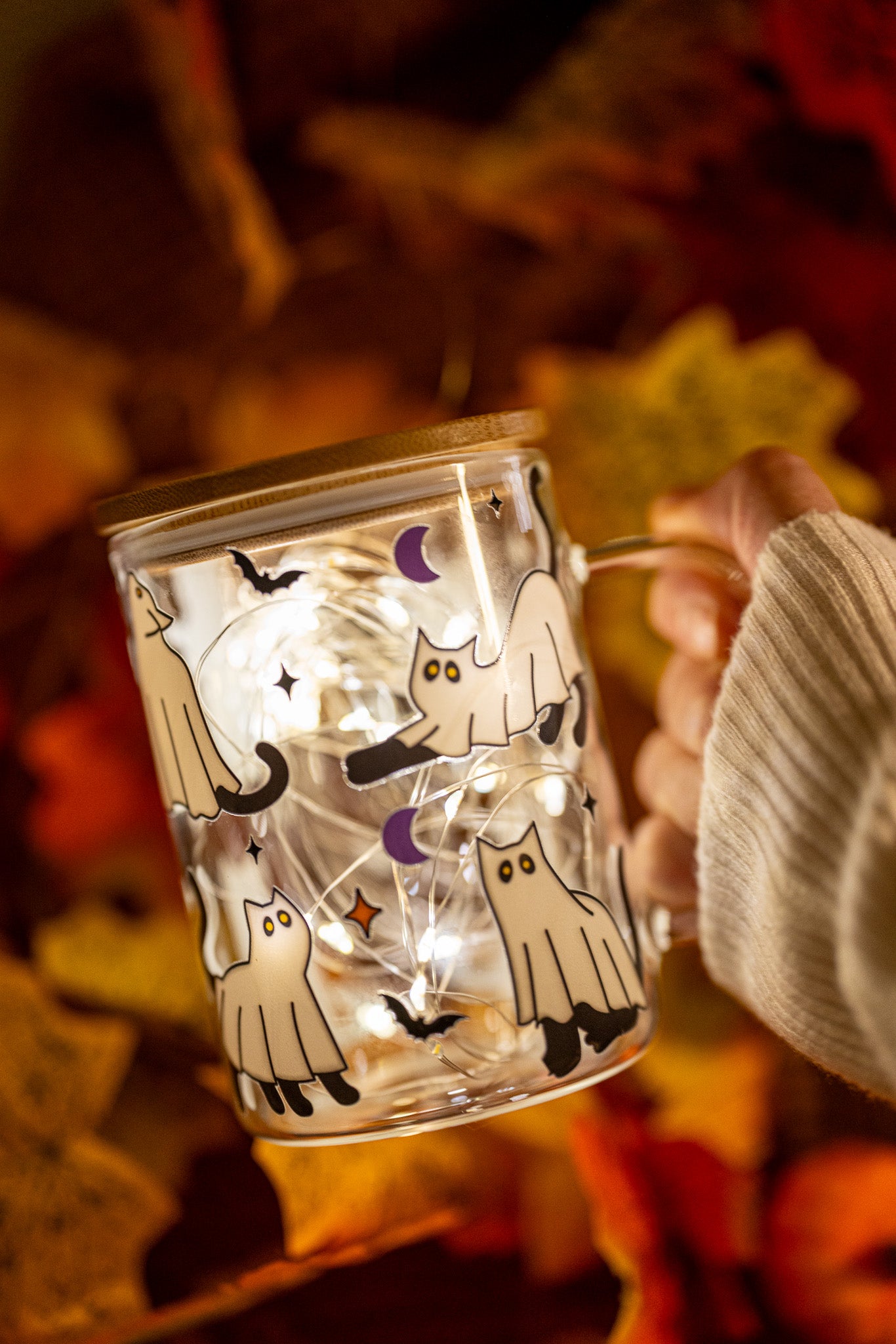 Halloween Ghost Cats Glass Can Cup, Ghost Cat Coffee Mug, Halloween Gift, Iced Coffee Cup, Spooky Season Coffee Mug