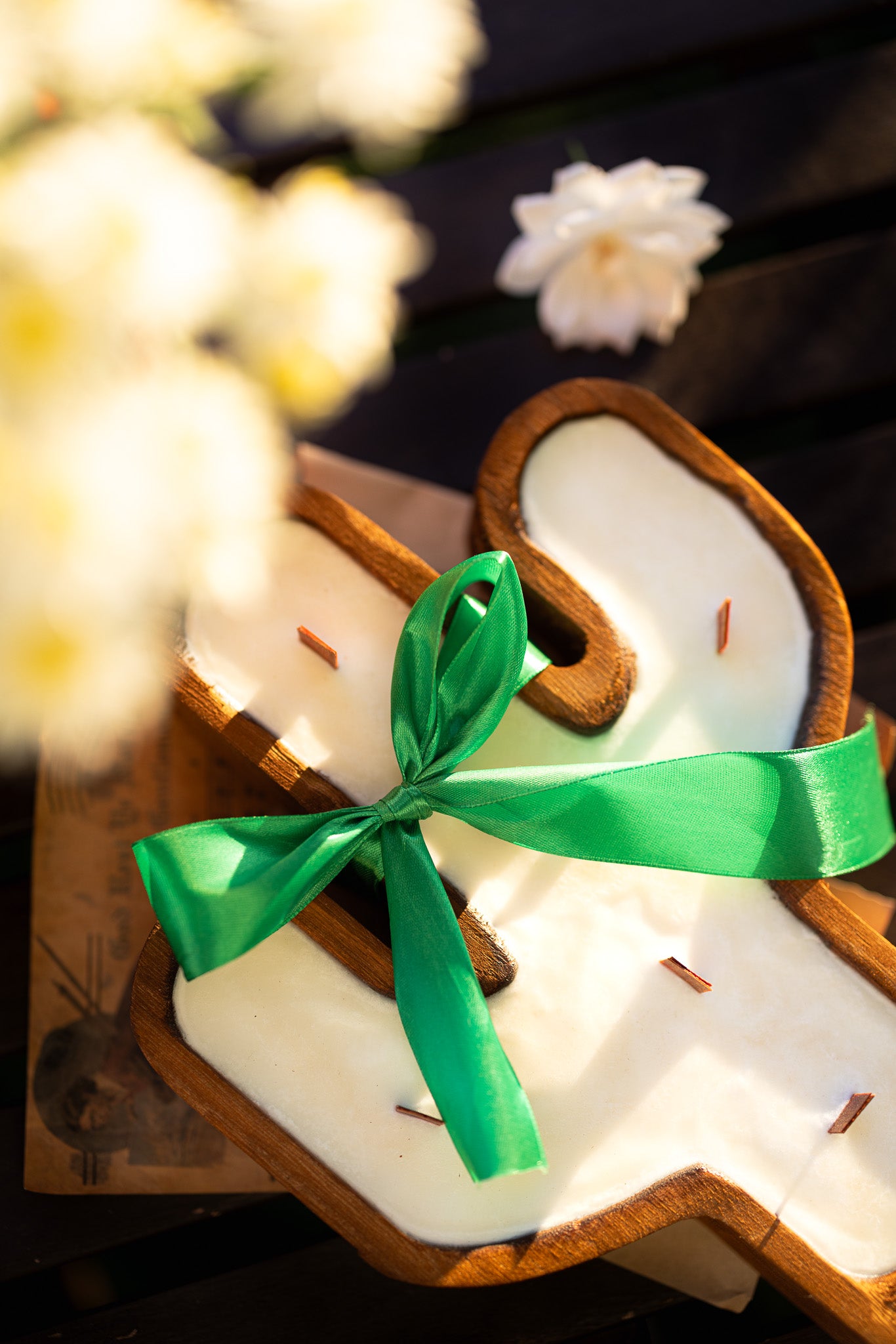 Cactus Rustic Wood Bowl Candle / 6 Wood Wicks