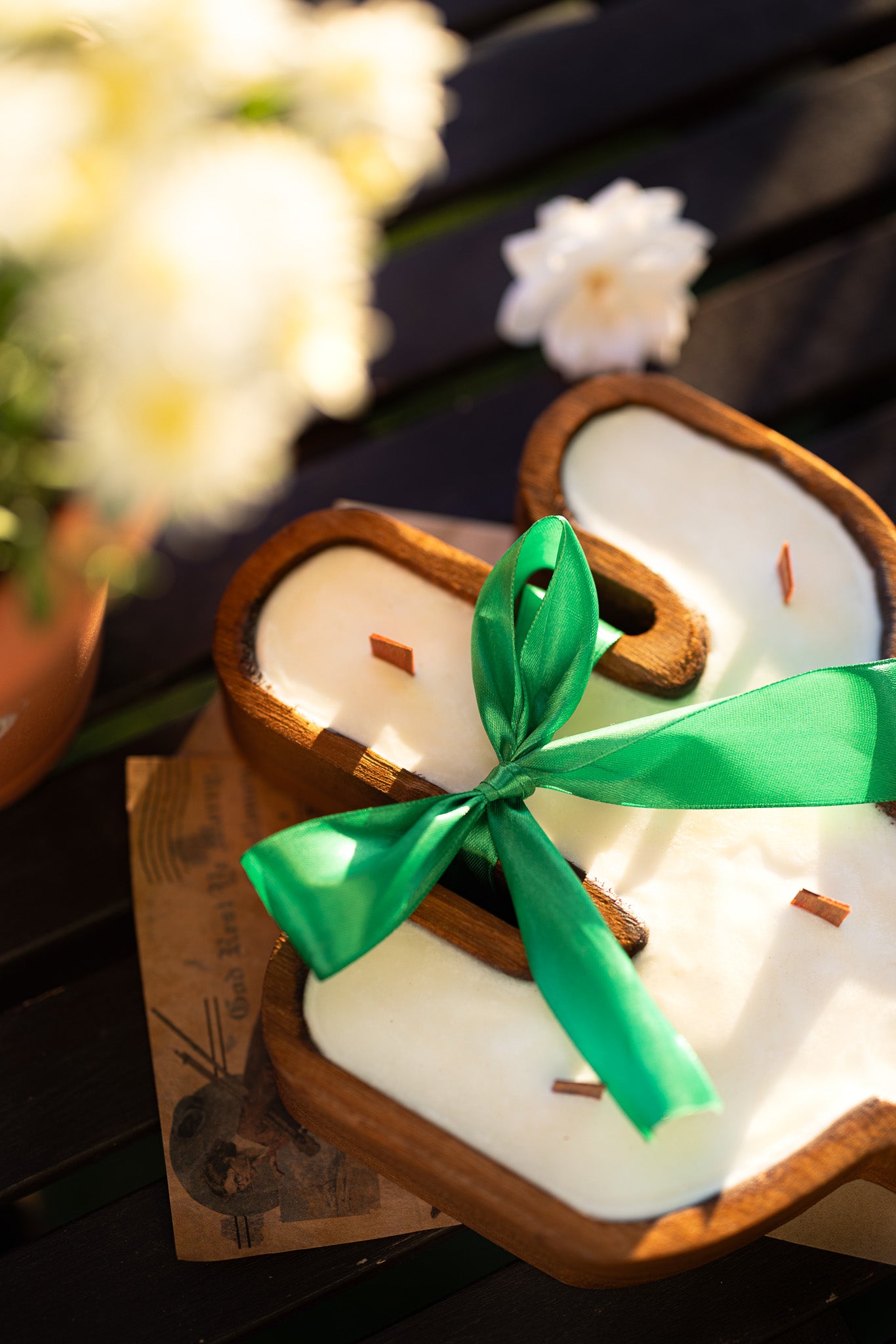 Cactus Rustic Wood Bowl Candle / 6 Wood Wicks